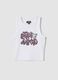 White stretch cotton fitted printed tank top for girls_0