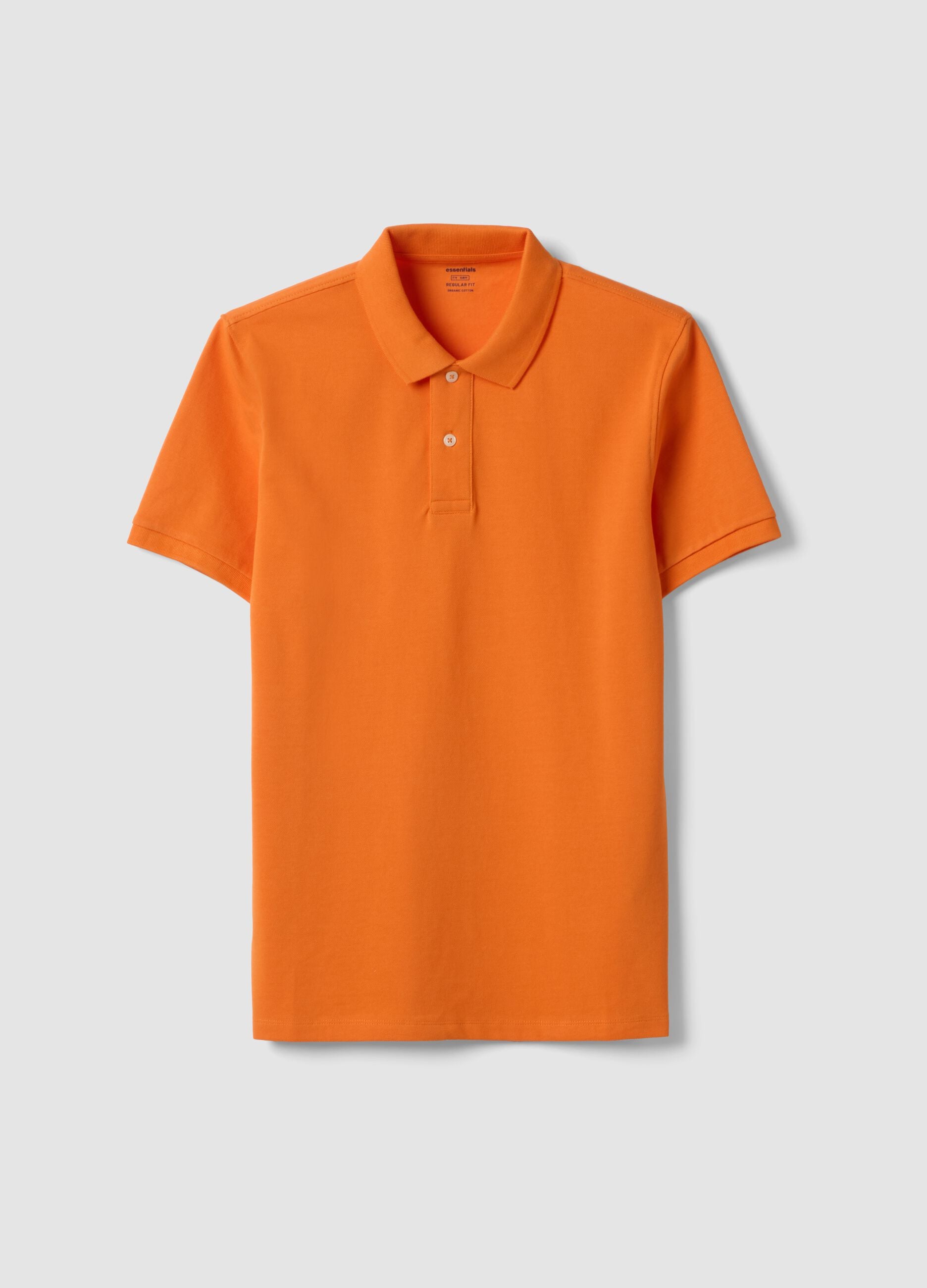 Orange short sleeve pure cotton polo shirt regular fit