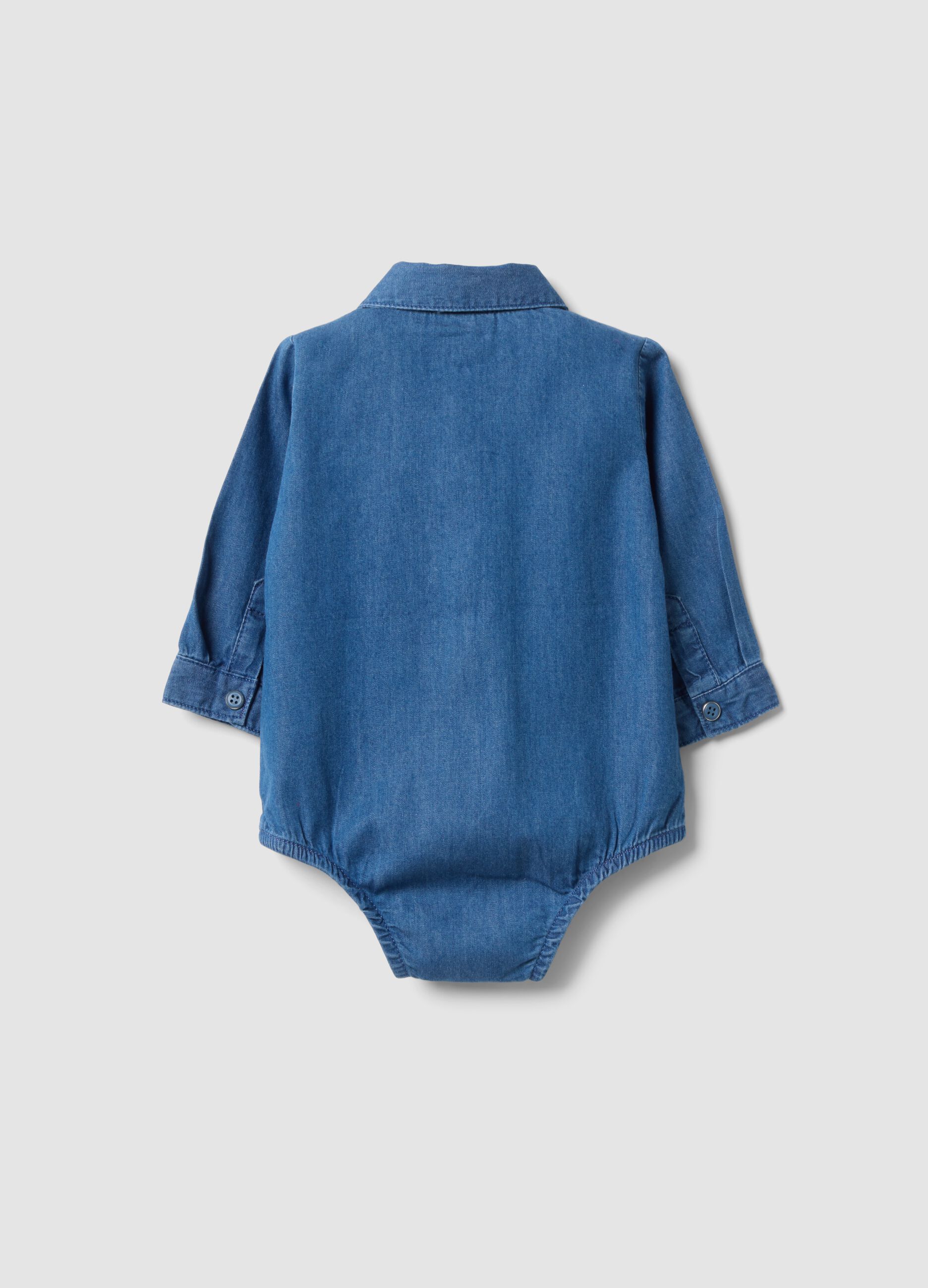 Body blu in puro cotone con girocollo