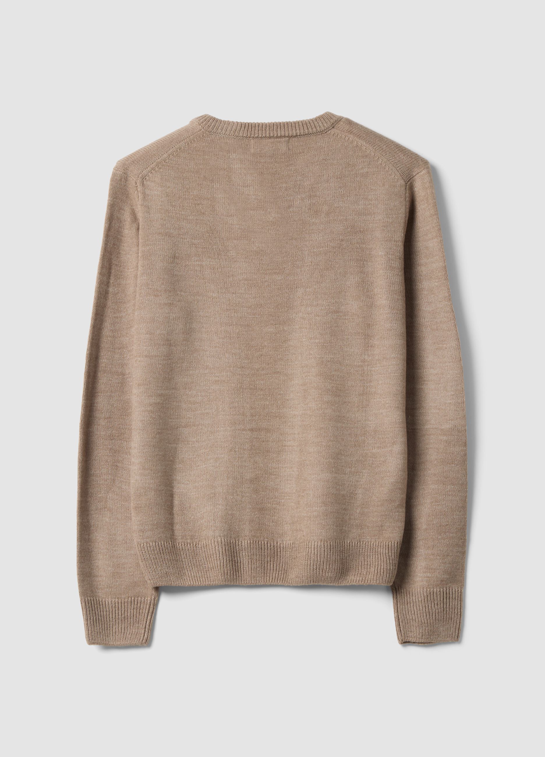 Brauner V-Ausschnitt-Pullover, Regular Fit