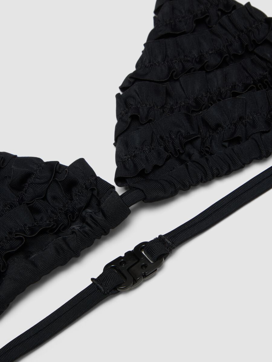 Black triangle bikini in stretch fabric with frills_2