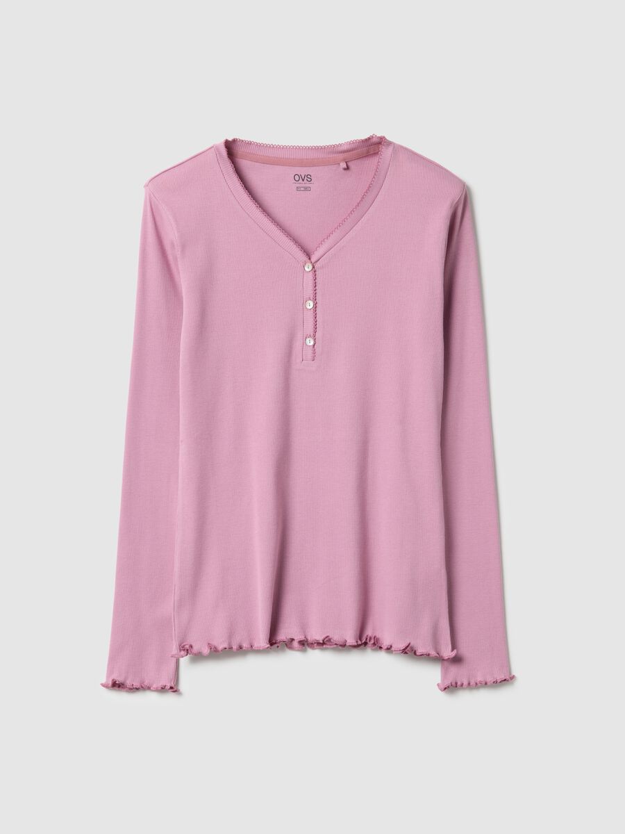 Pink pure cotton nightshirt regular fit with serafino collar_0