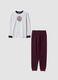 Grey and red crew-neck pyjamas in organic cotton and viscose blend_0