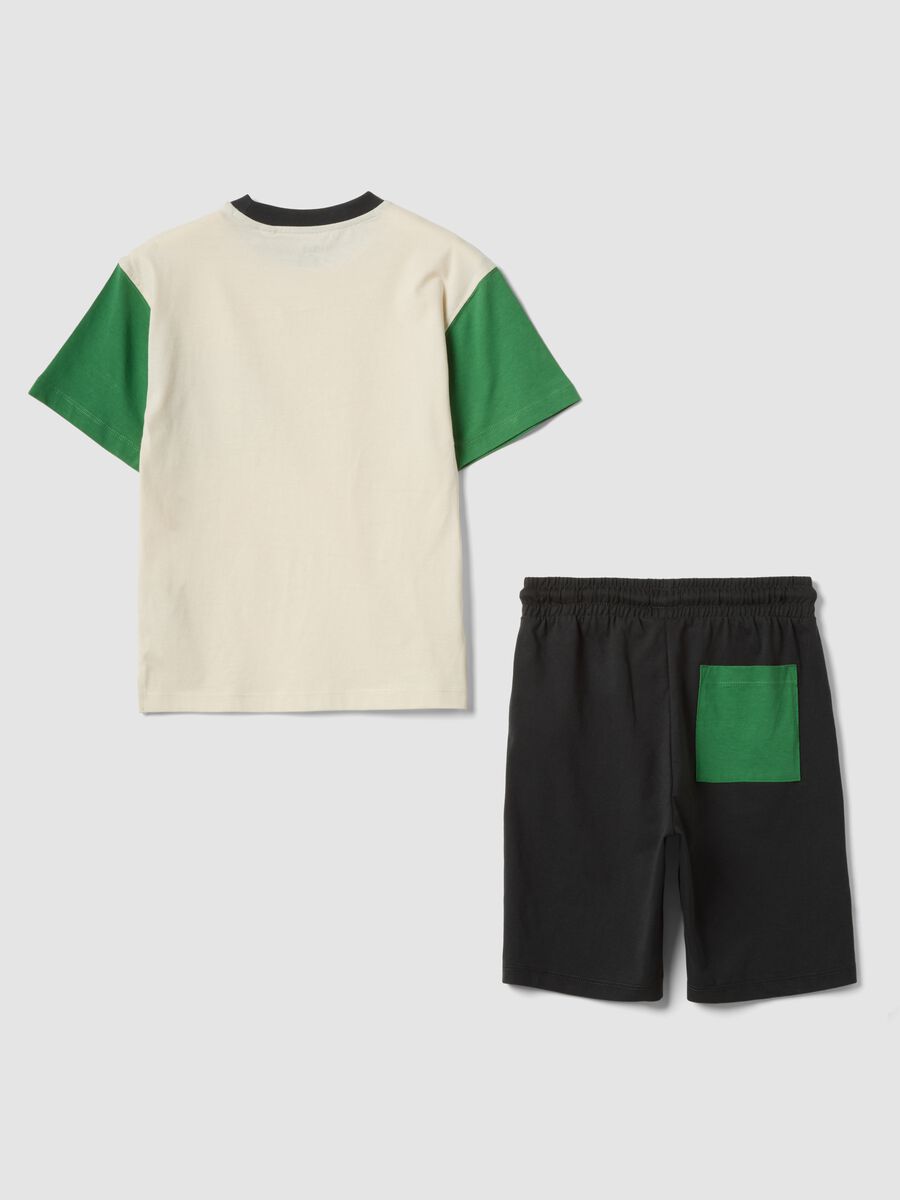Beige and black pure cotton set with T-shirt and shorts_1