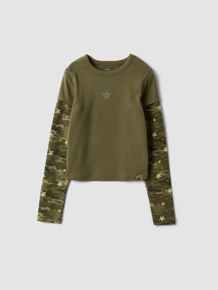 Green stretch cotton slim-fit T-shirt with ribbed neckline_0