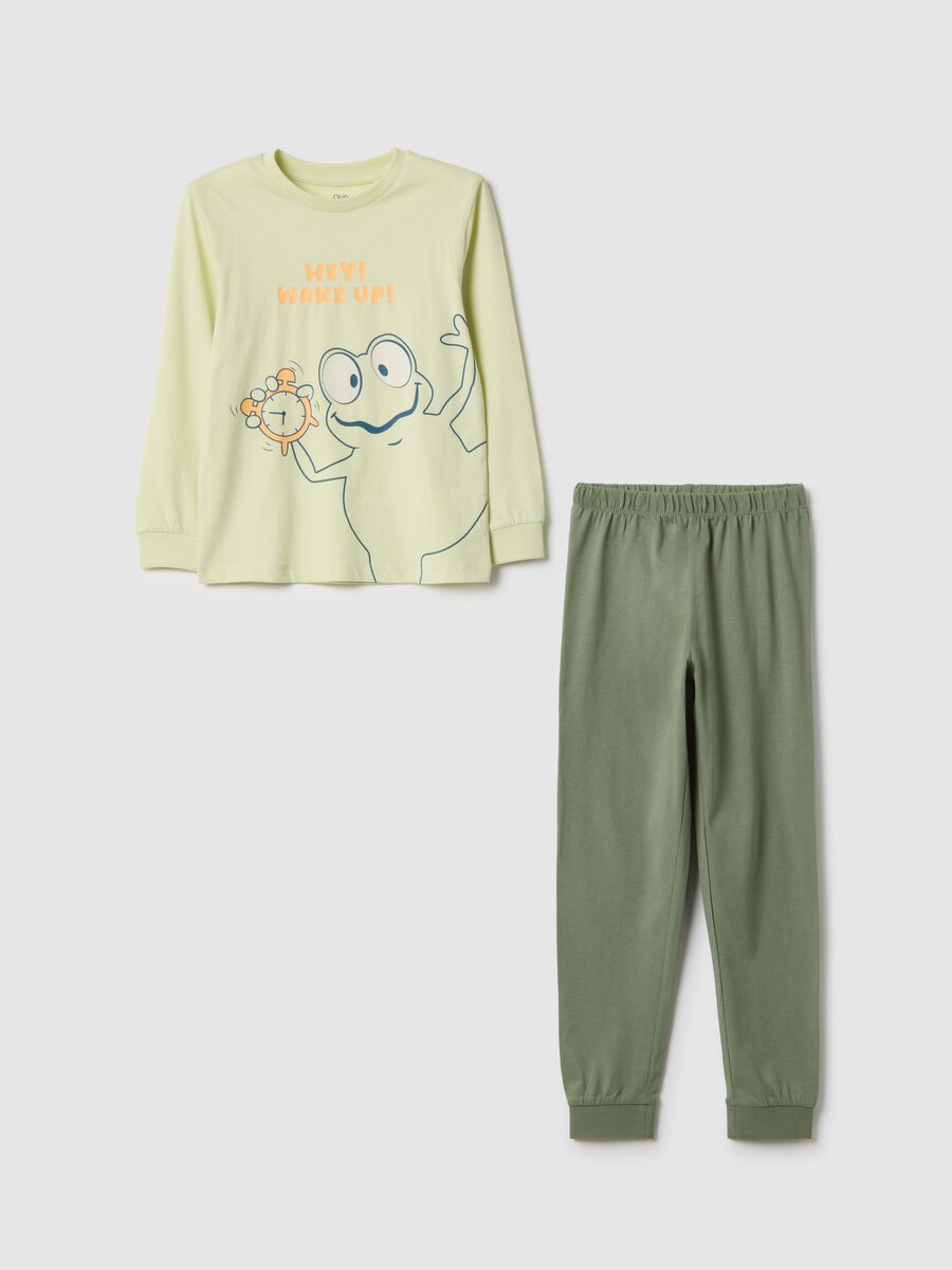 Children's green pure cotton pyjamas with frog print, regular fit_0