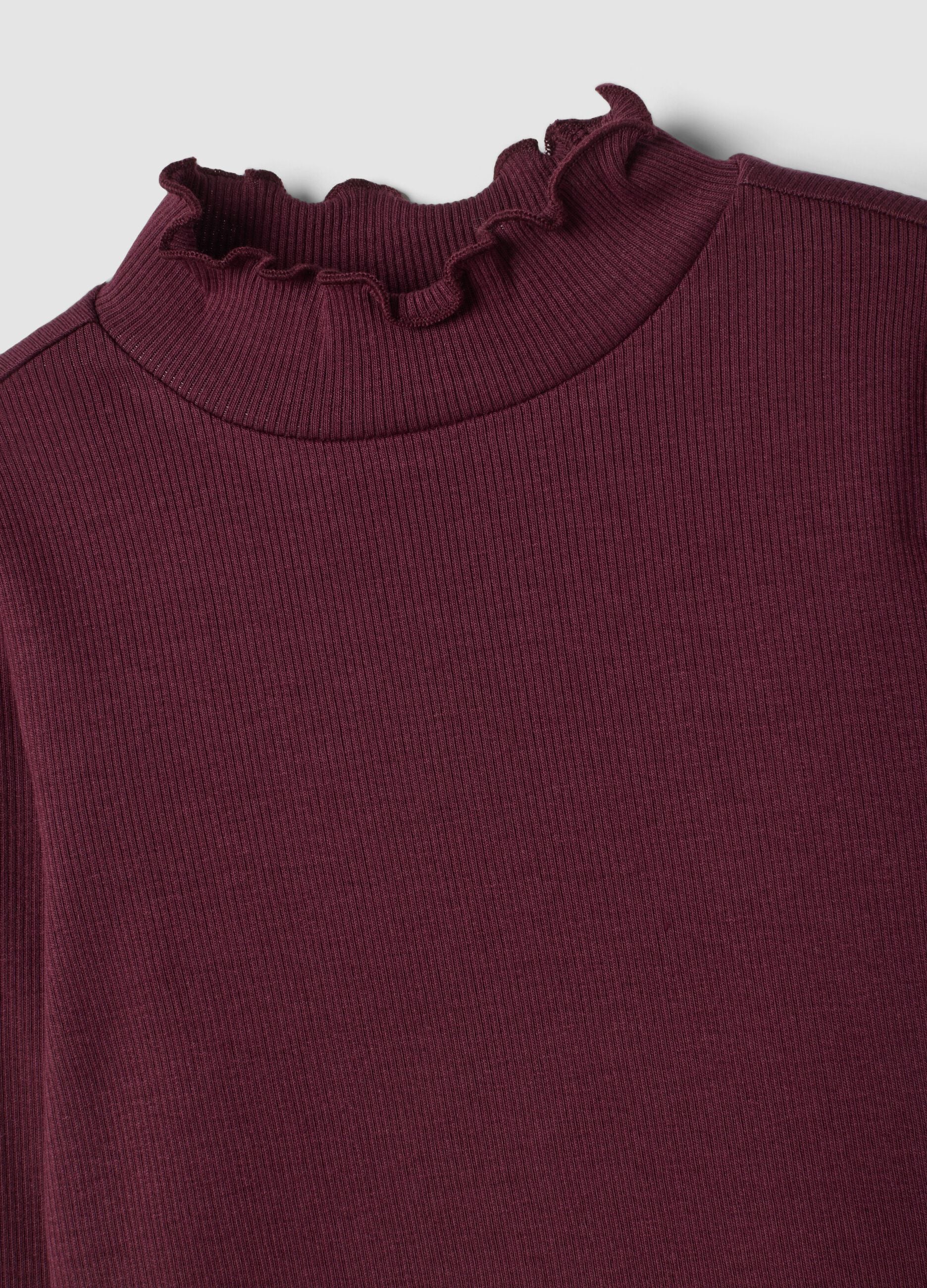 Violettes T-Shirt aus elastischer Bio-Baumwolle mit Stehkragen