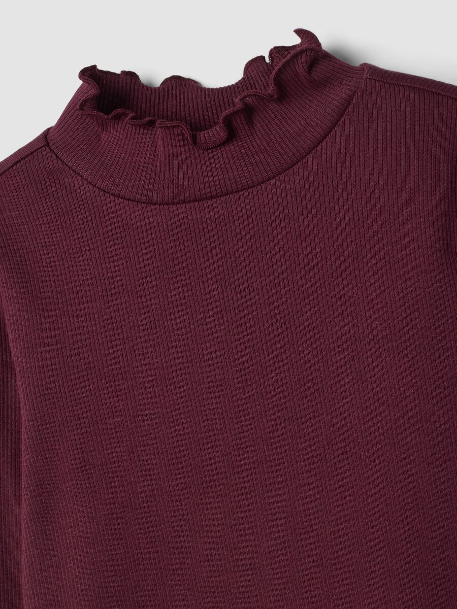 Purple organic stretch cotton T-shirt with mock neck_2