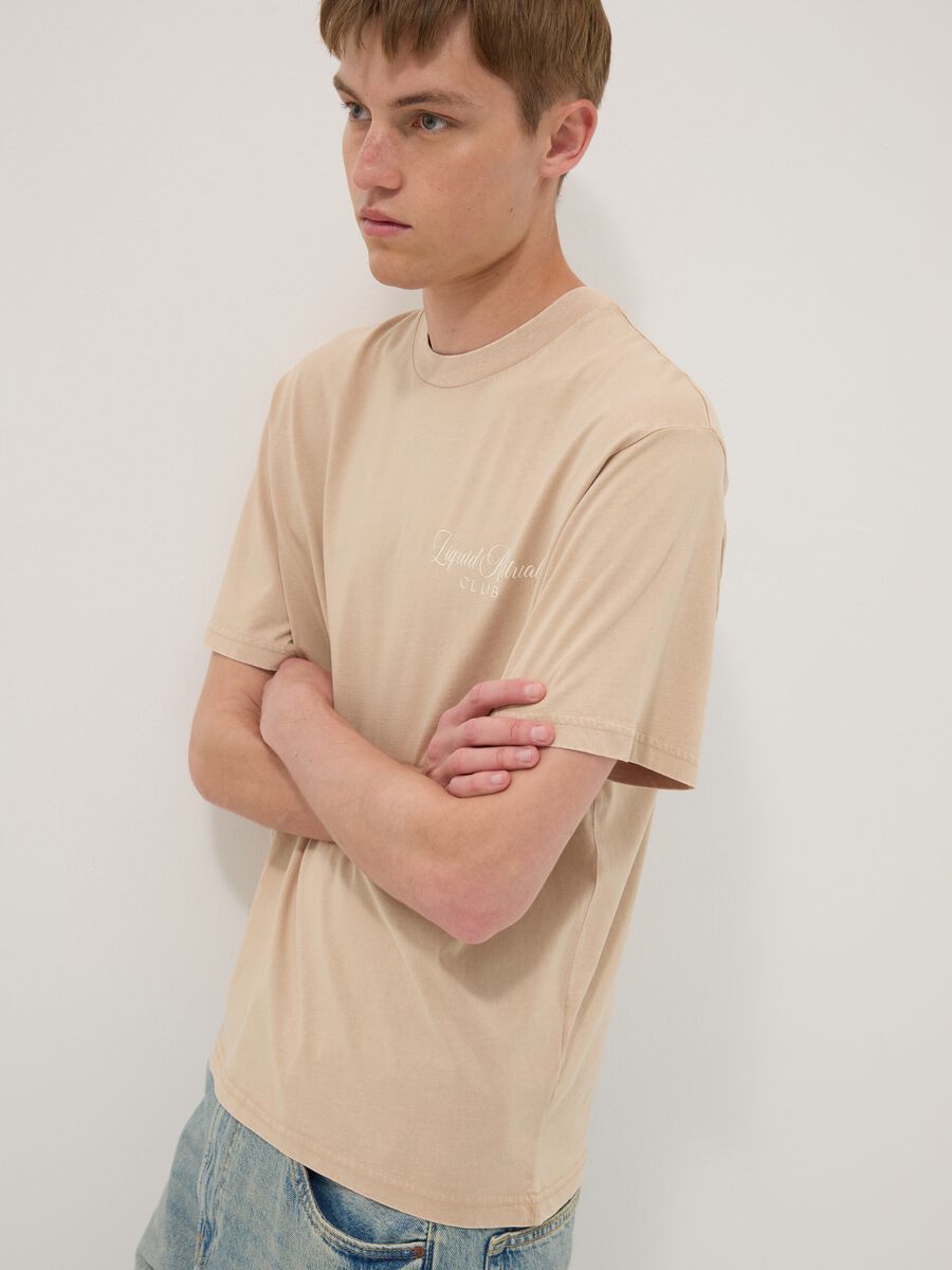 Beige short-sleeve pure cotton T-shirt_0