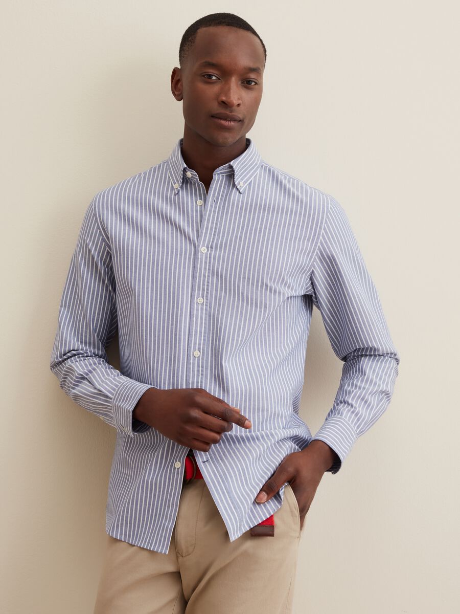 Oxford cotton shirt with striped pattern_0