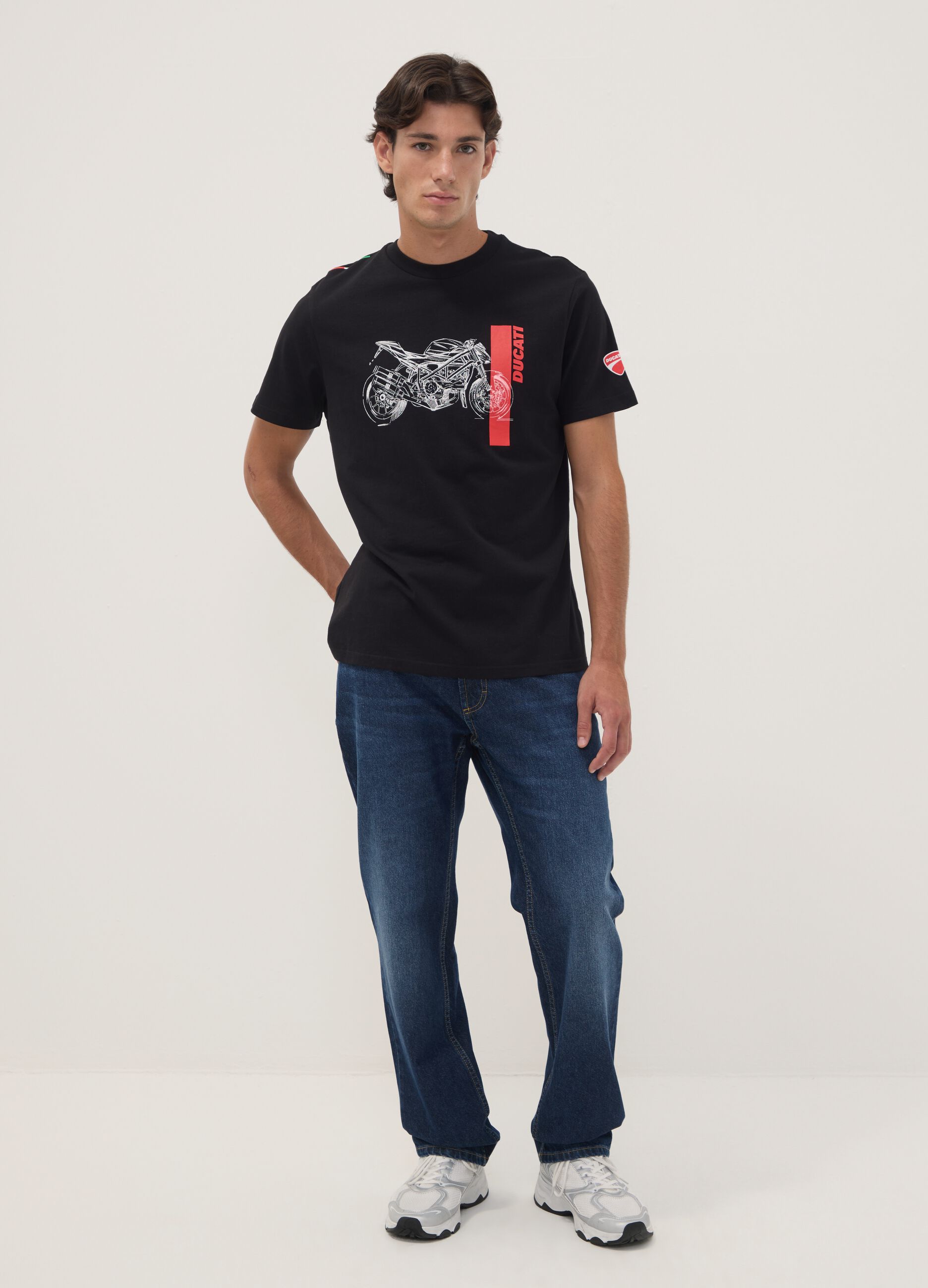 Black pure cotton Ducati print T-shirt, regular fit