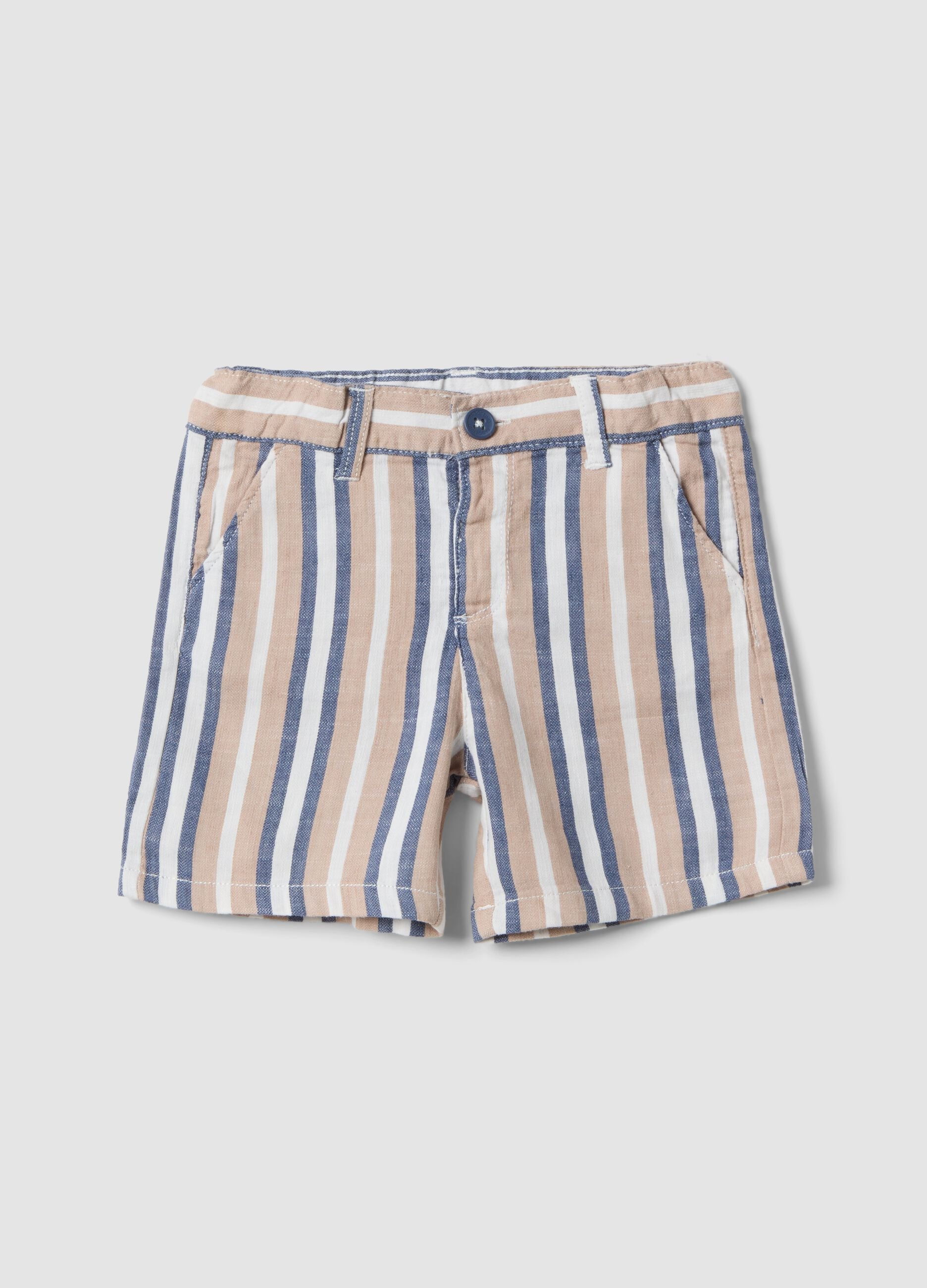 Multicolour stripe cotton blend boys' shorts, regular fit