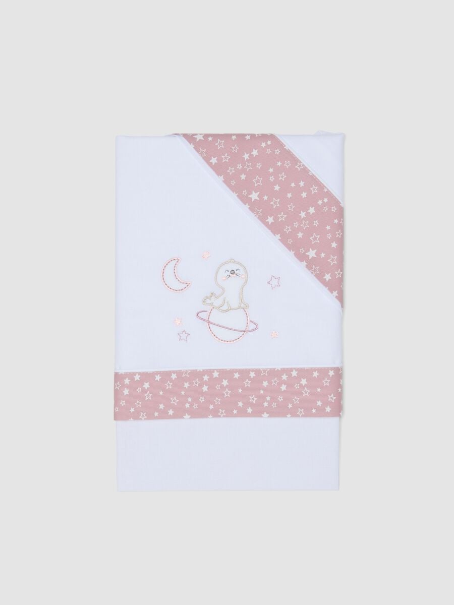 White and pink pure cotton baby girl sheet with star print_0