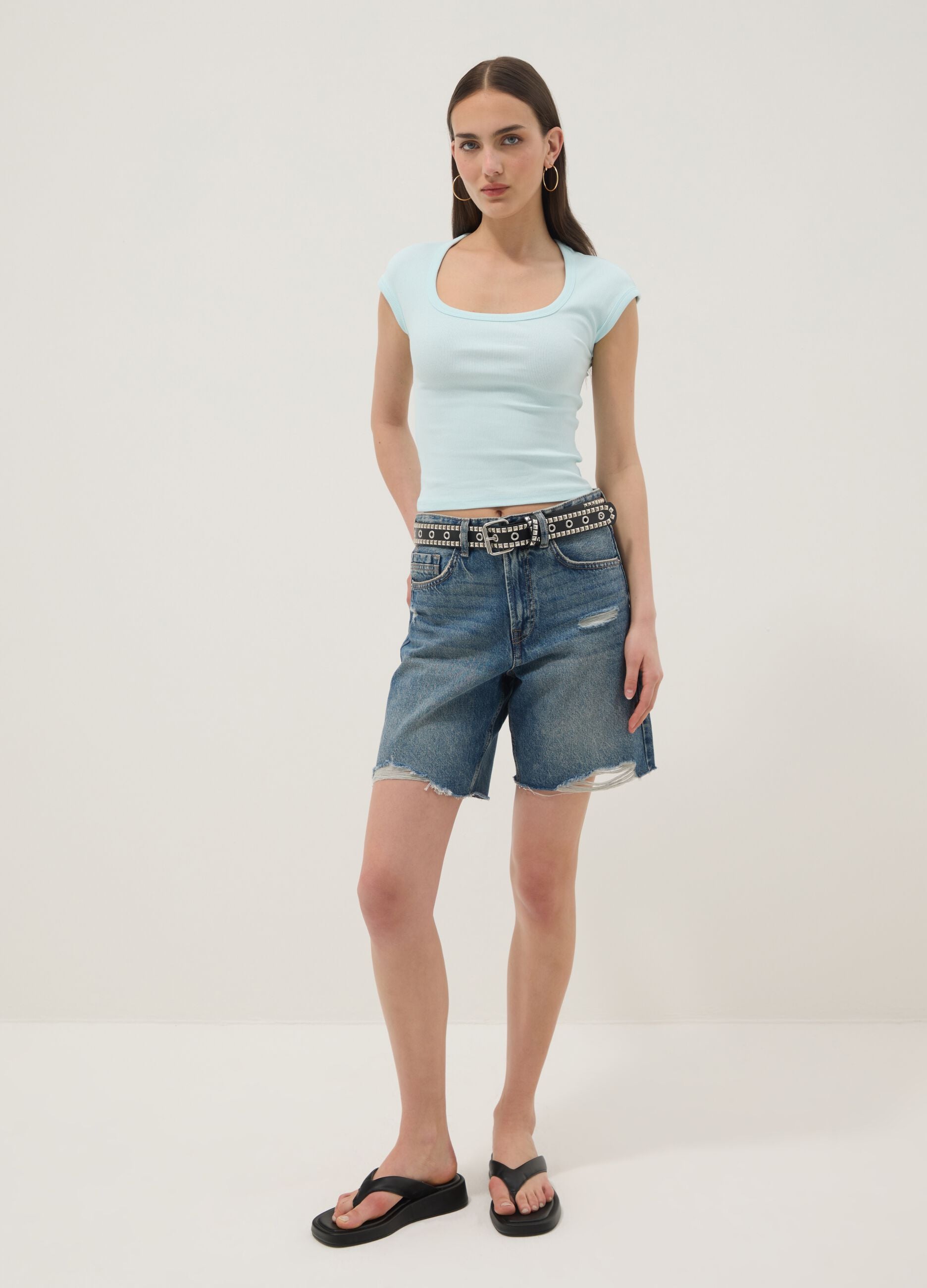 Blaues T-Shirt aus elastischer Baumwolle