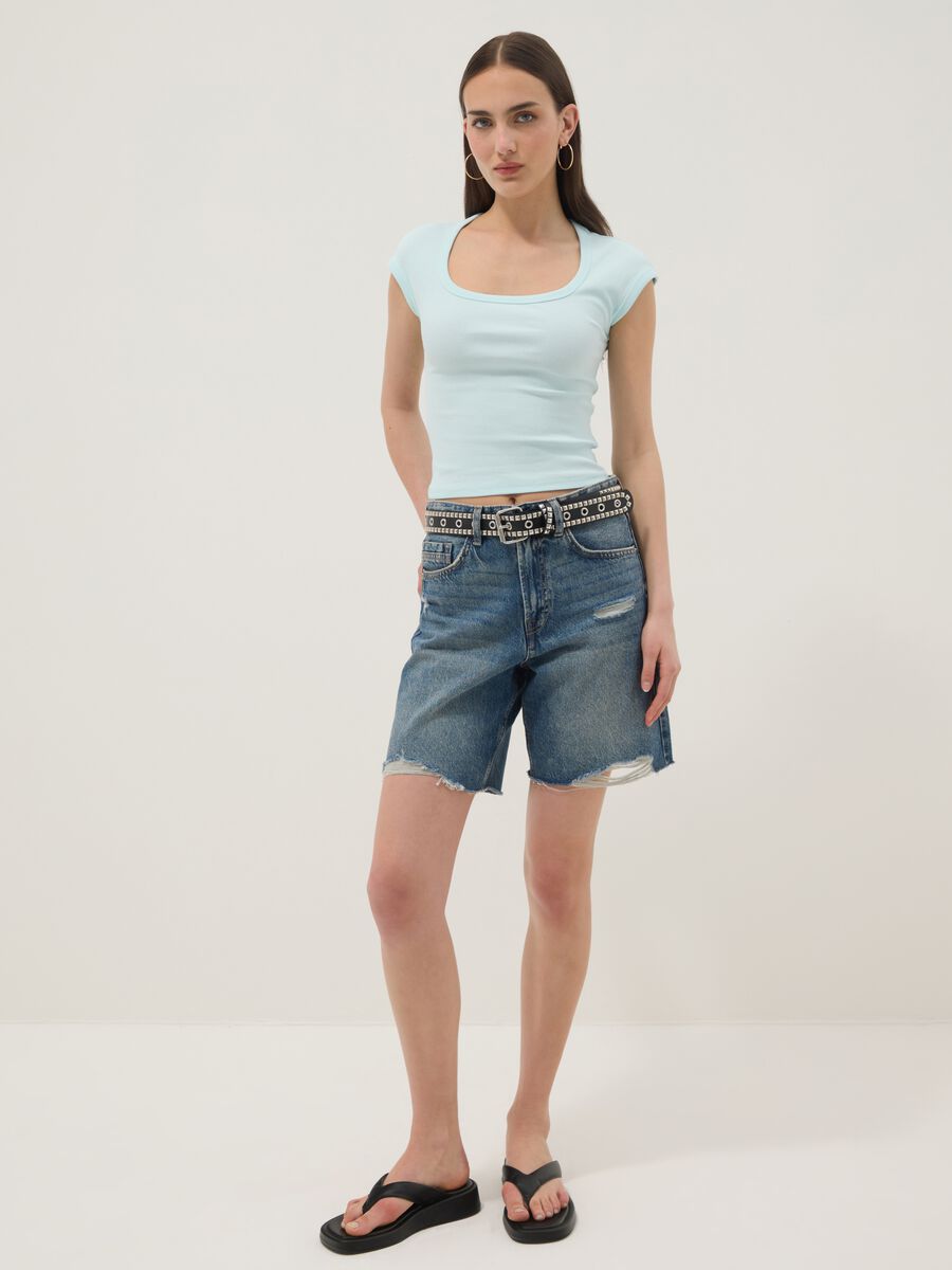 Camiseta azul de algod&oacute;n el&aacute;stico_2