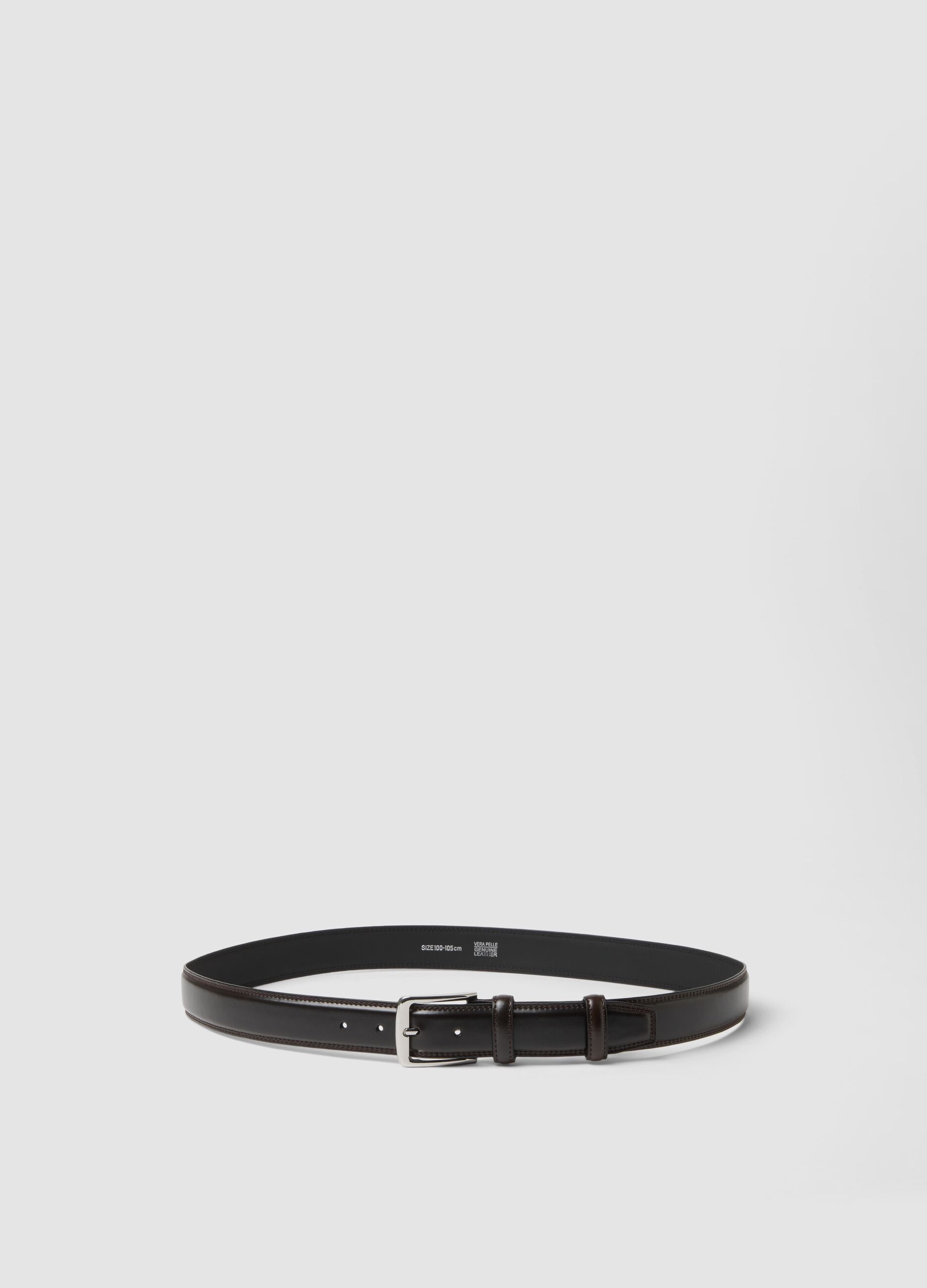 Brown genuine leather belt with metal buckle