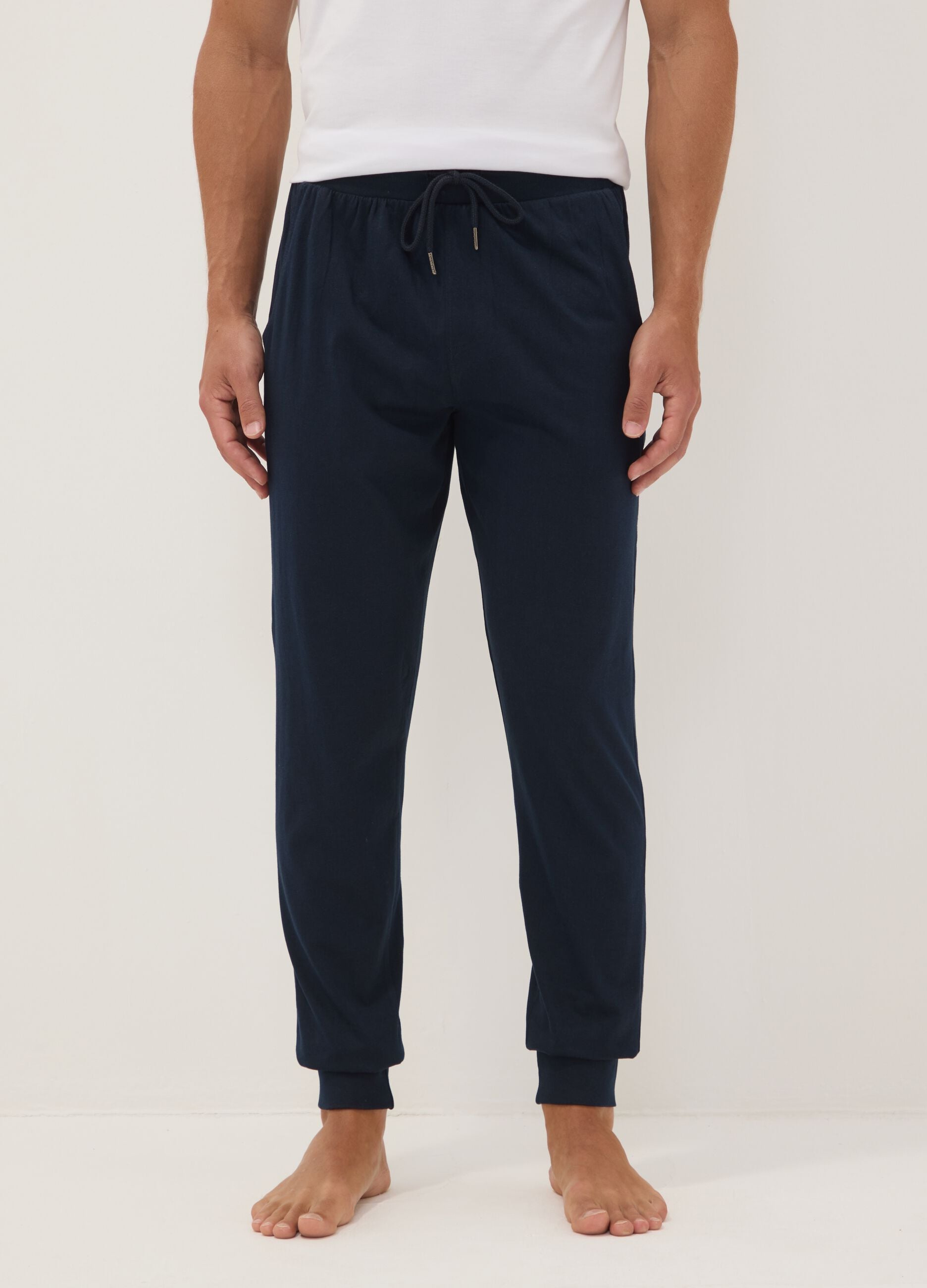 Blaue Pyjamahose aus Bio-Baumwolle mit Kordelzug