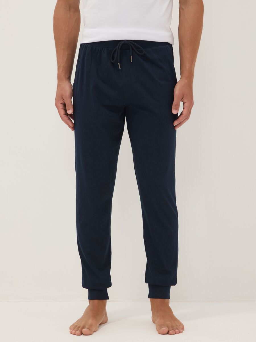Blaue Pyjamahose aus Bio-Baumwolle mit Kordelzug_1