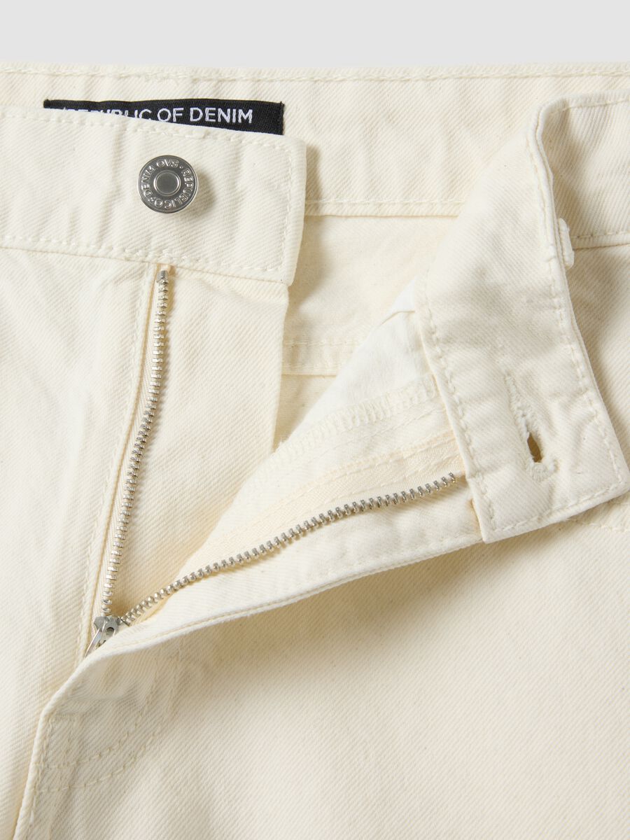 Beige wide leg pure cotton denim shorts_5