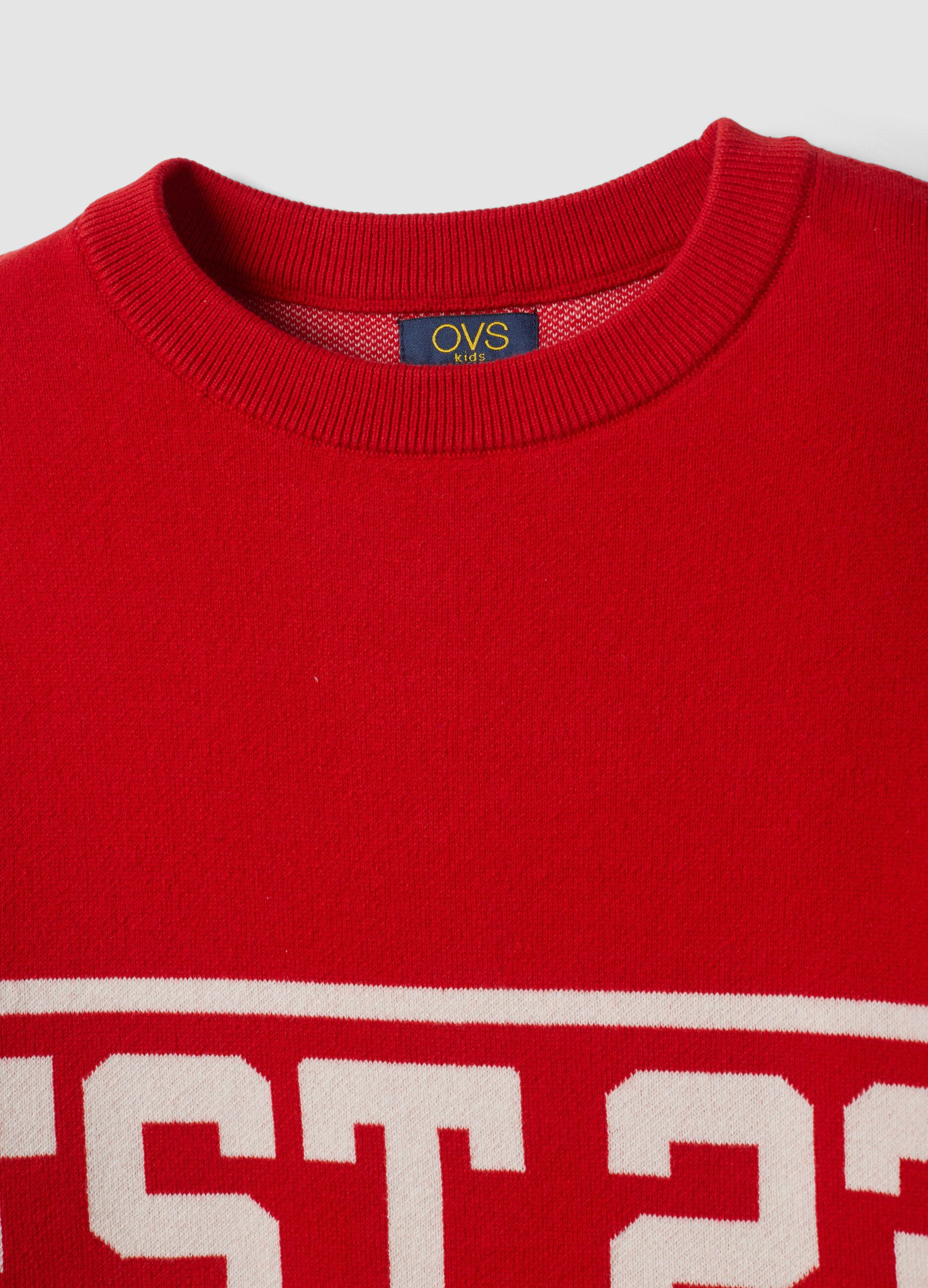 Maglione rosso in misto cotone jacquard girocollo