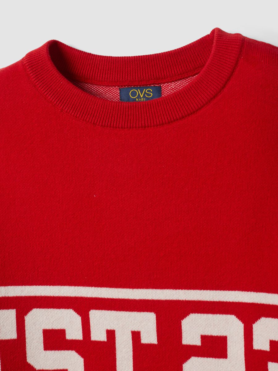 Maglione rosso in misto cotone jacquard girocollo_4