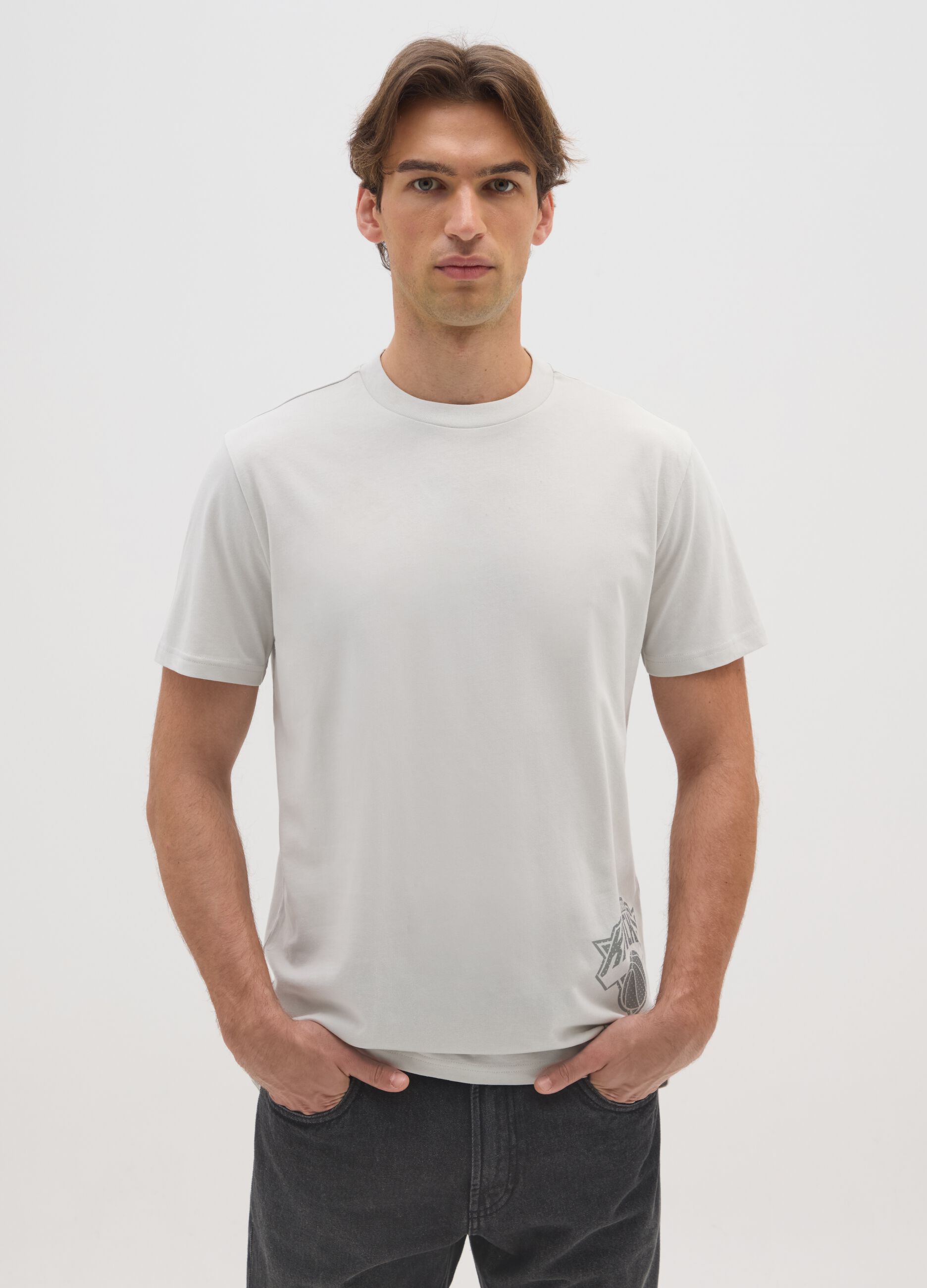 Grey pure cotton T-shirt with Knicks logo