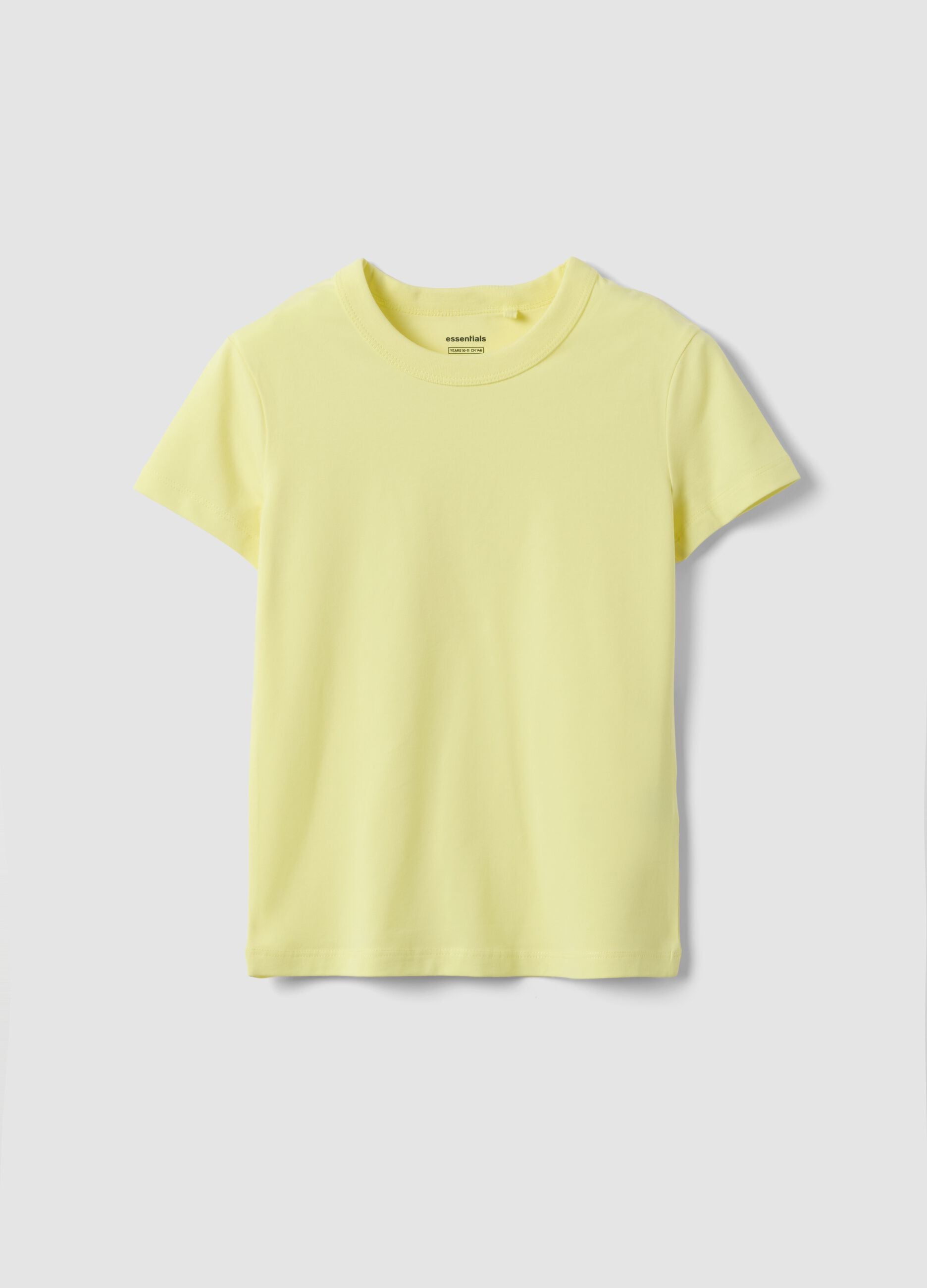 T-shirt amarela de algod&atilde;o el&aacute;stico para rapariga, corte regular