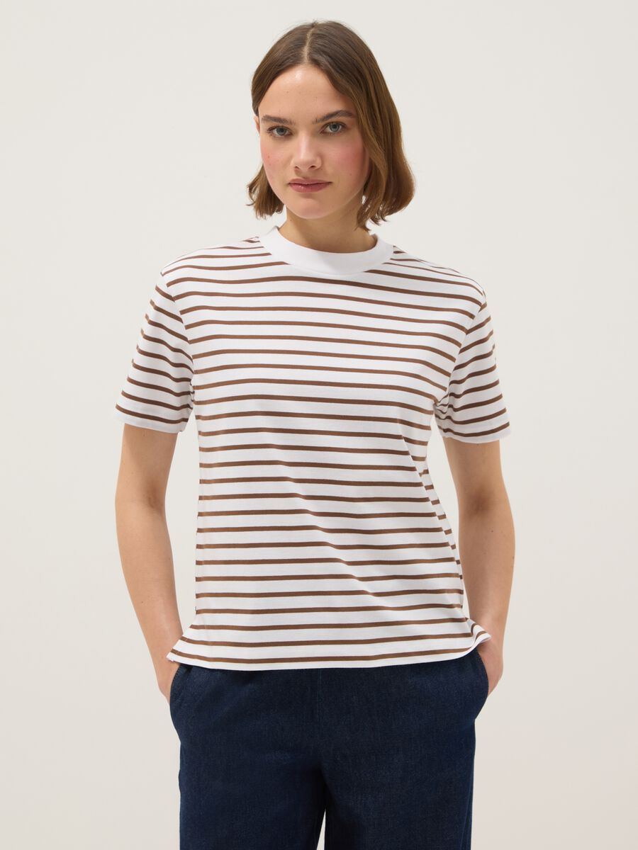 Striped Multicolour Crew-Neck T-Shirt in Pure Cotton, Regular Fit_0