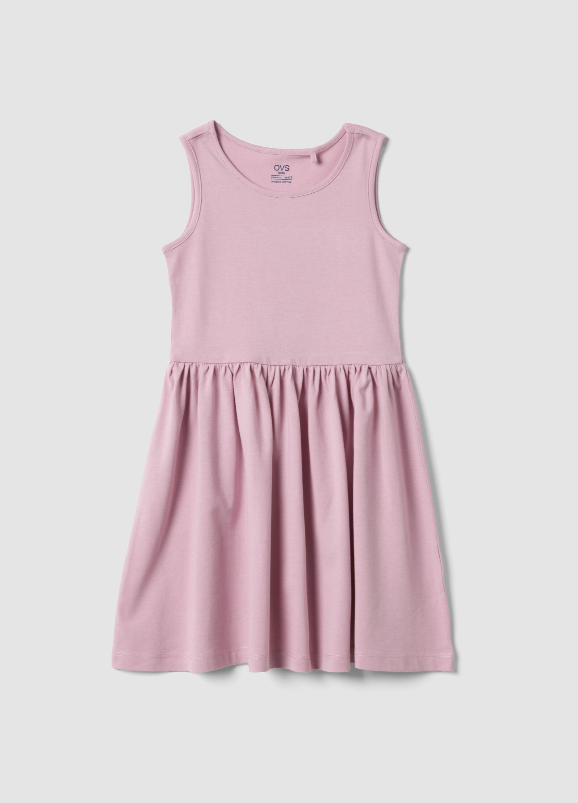 Girls&rsquo; pink sleeveless pure cotton dress, regular fit