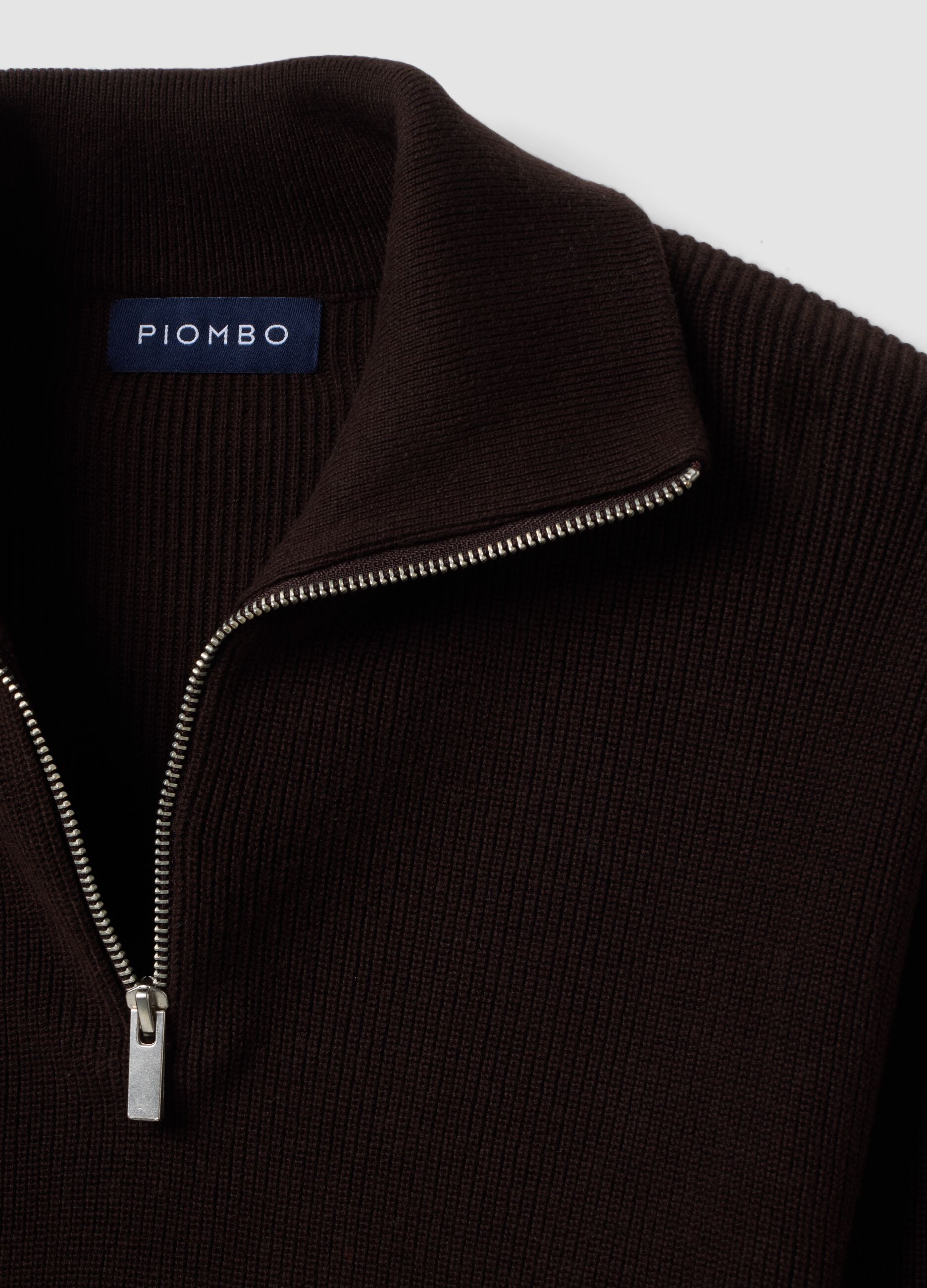 Half-zip marrone in misto cotone regular fit