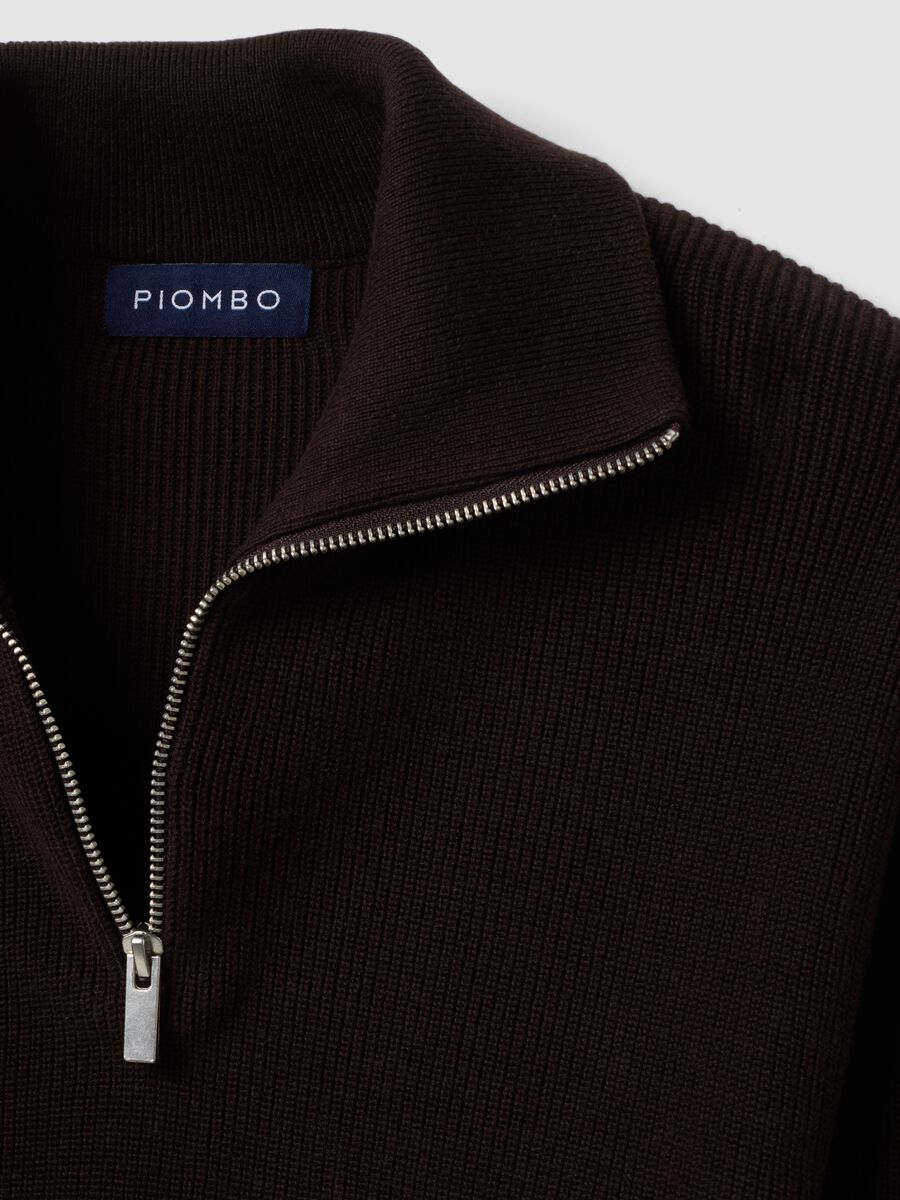 Half-zip marrone in misto cotone regular fit_1