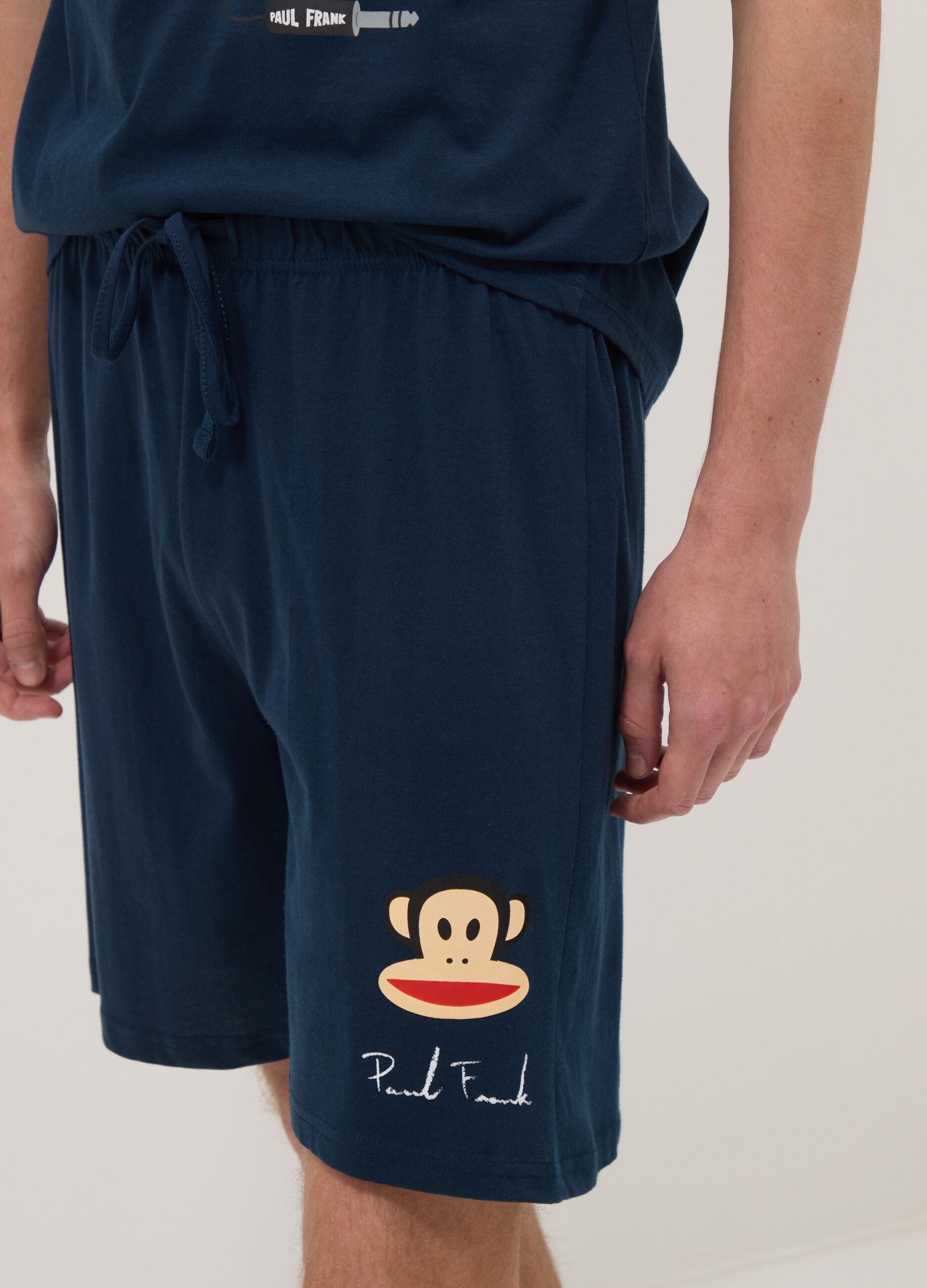 Blue short pure cotton pyjama set with Paul Frank print, regular fit