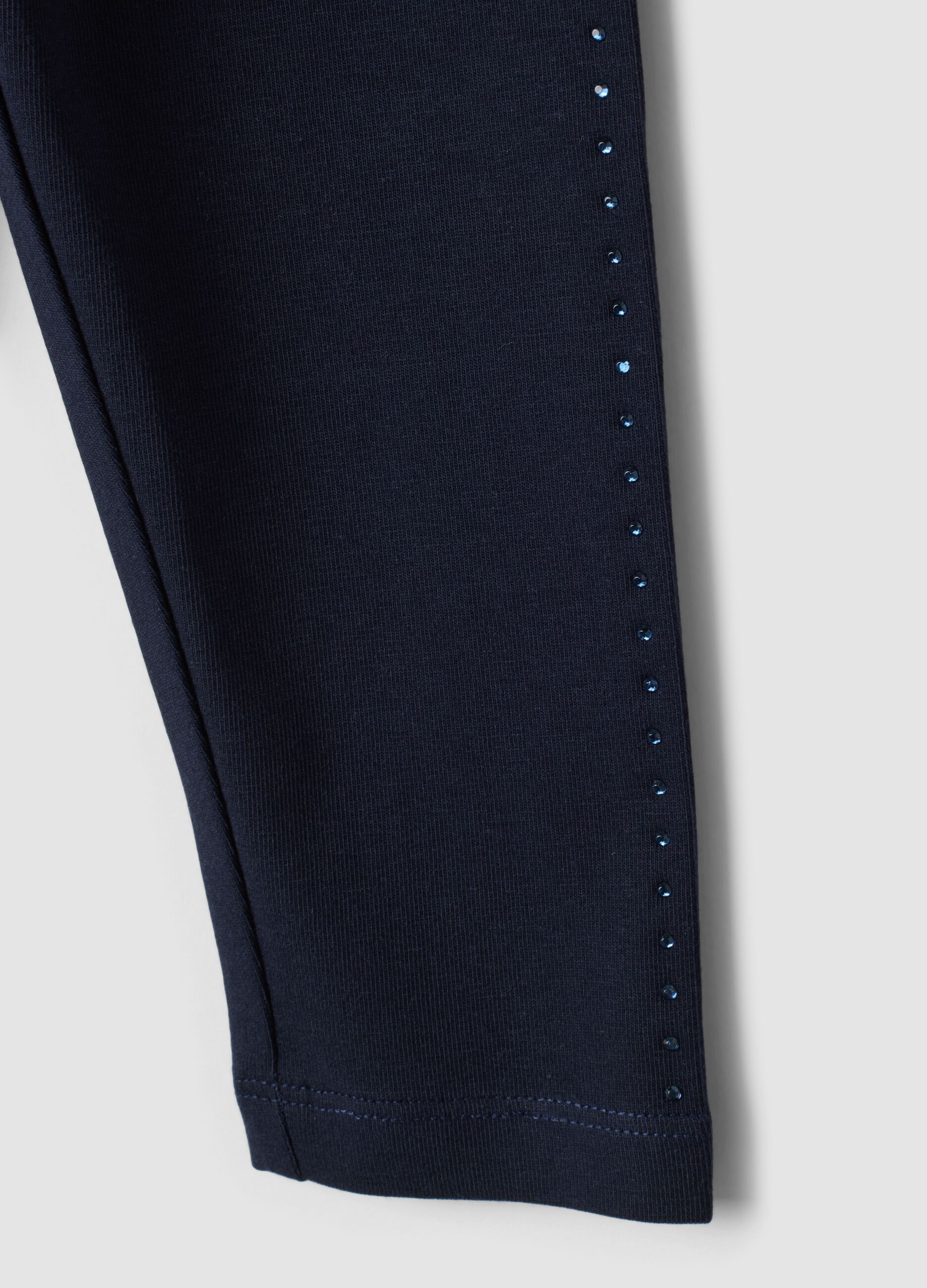 Blue stretch organic cotton leggings with rhinestones for baby girl