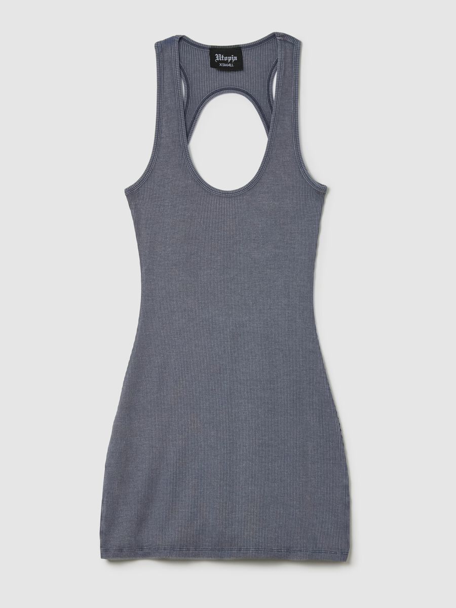 Backless Vintage Grey Mini Dress _5