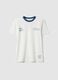 Boys' pure white cotton T-shirt relaxed fit with blue collar_0