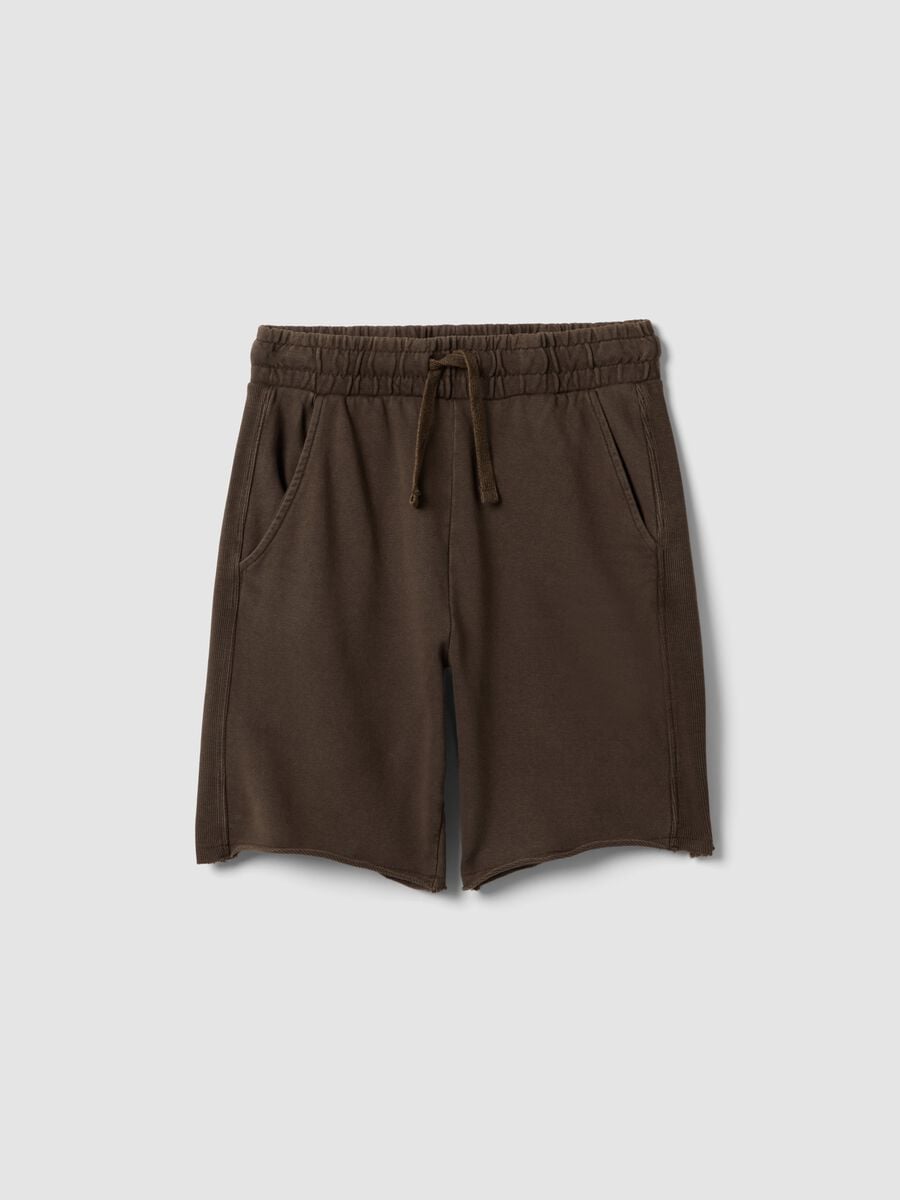 Brown pure cotton shorts with elasticated waistband_0