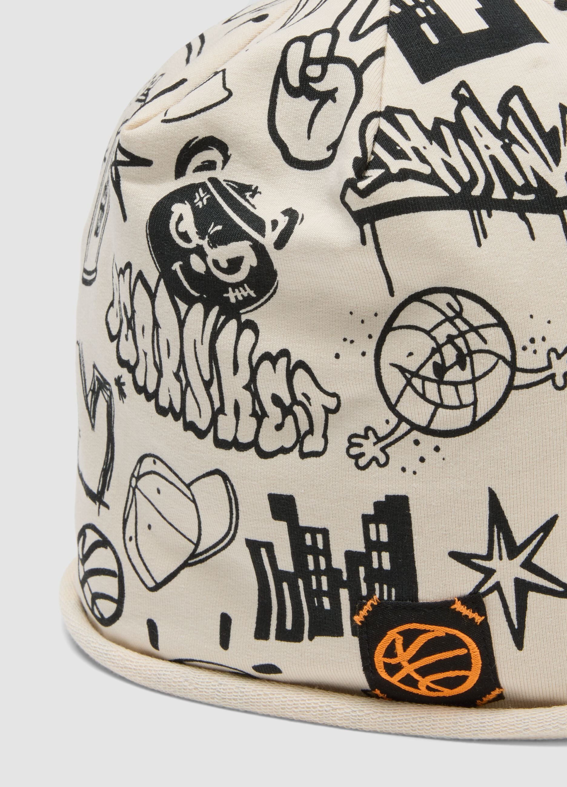 Beige stretch organic cotton printed hat for boys