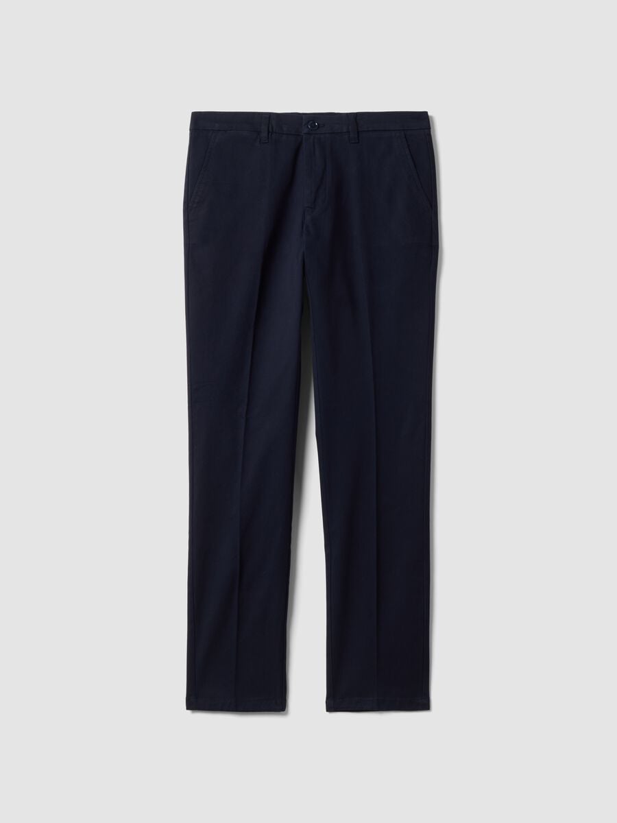 Blaue Slim-Fit-Chinohose aus elastischem Baumwolltwill_0