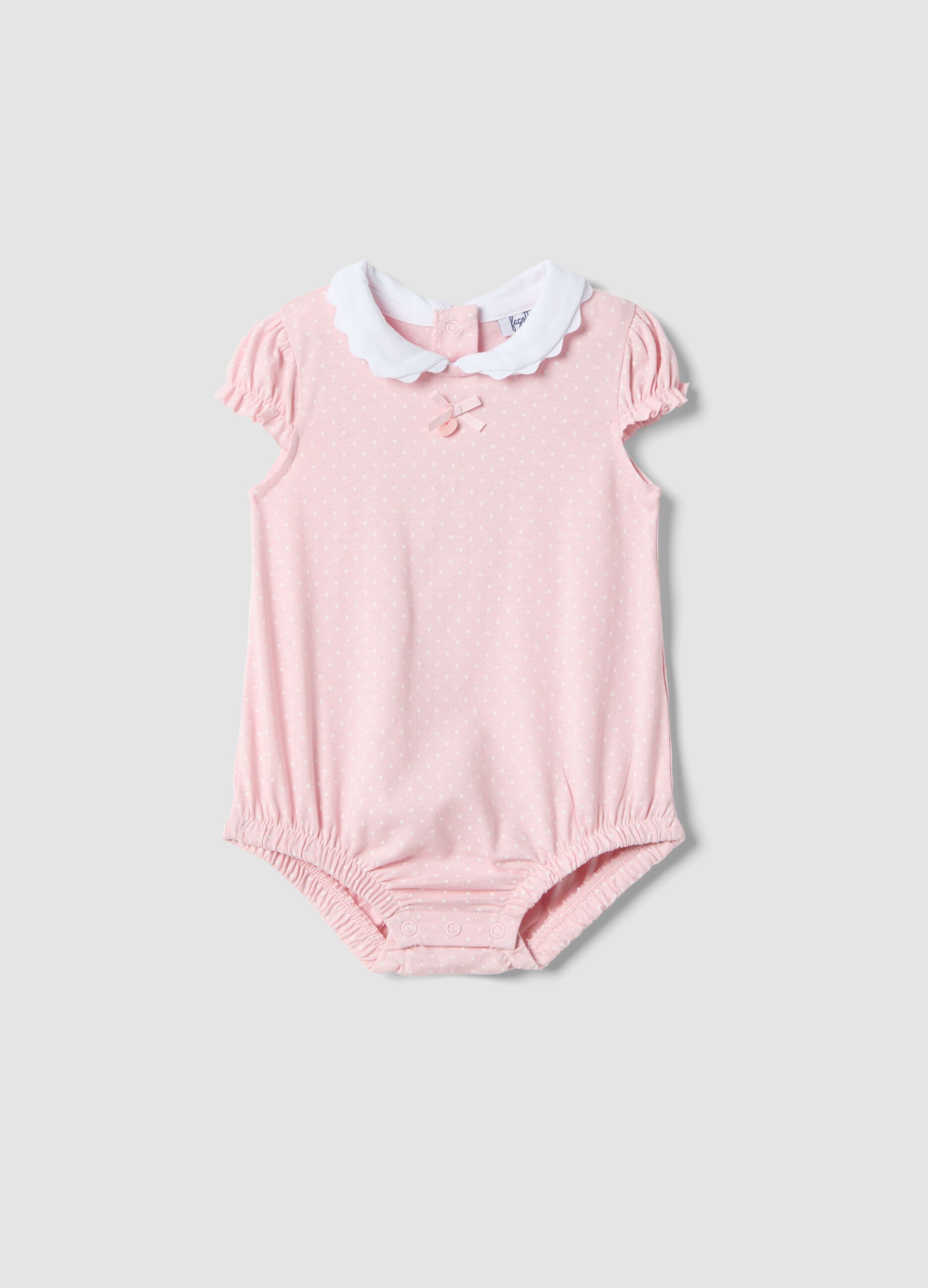 Body rosa in cotone organico a maniche corte