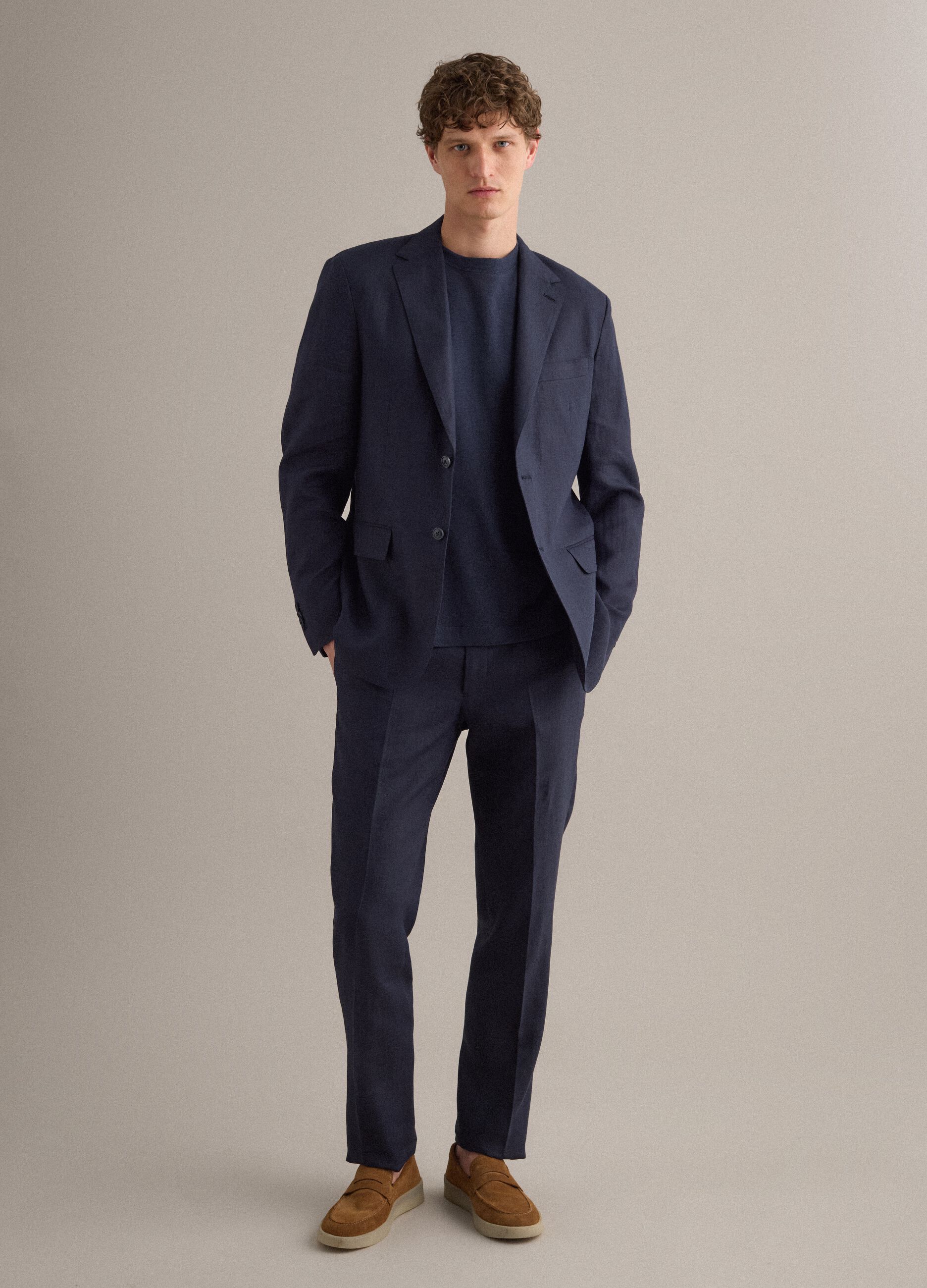 Blazer azul de linho puro corte regular