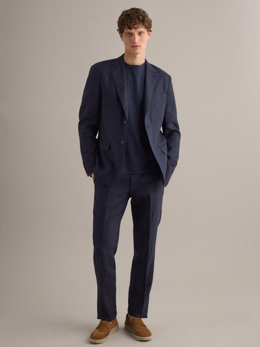 Blazer azul de linho puro corte regular_1