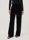 Pantaloni neri wide leg in tessuto velour elasticizzato_1
