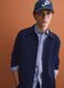 Blue regular-fit cotton-blend cardigan with collar_0