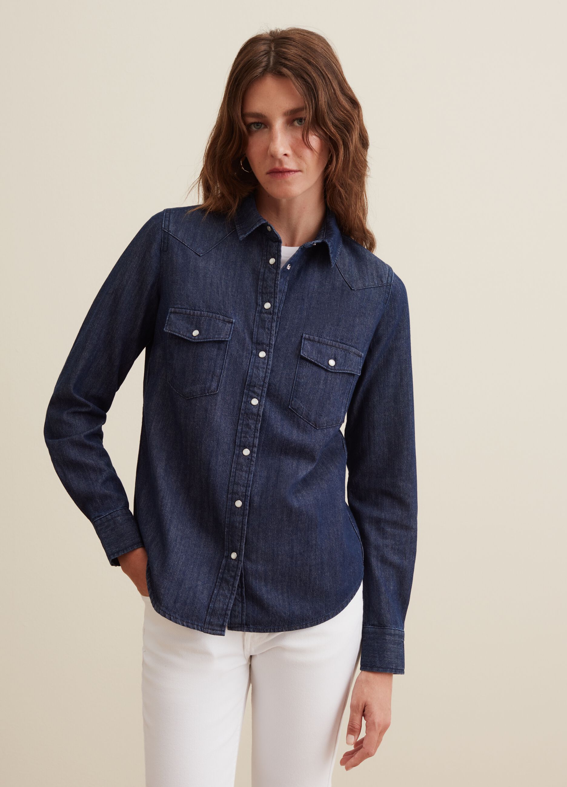 Western shirt in denim with pearl buttons_1