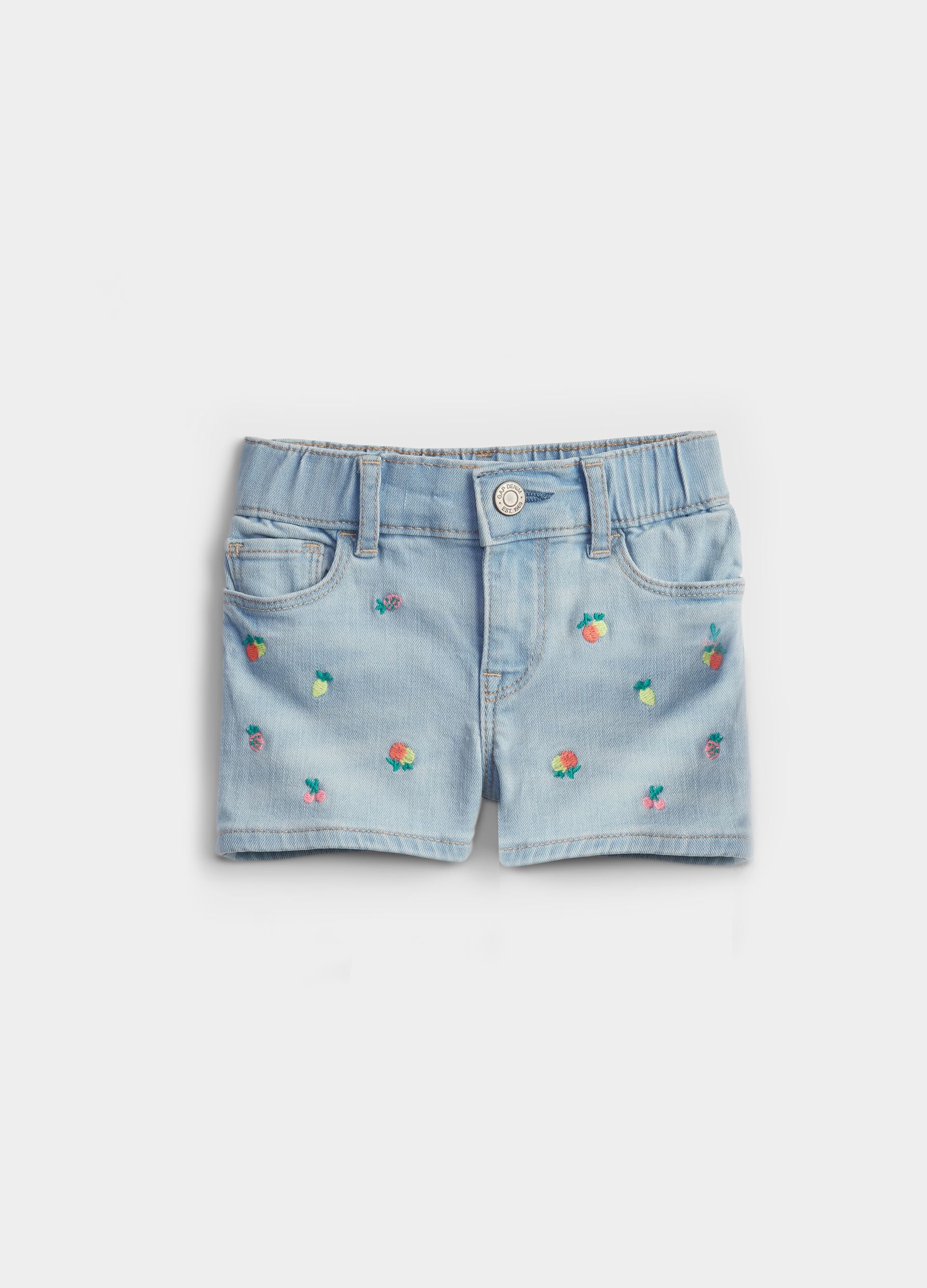 Denim shorts with all-over embroidery