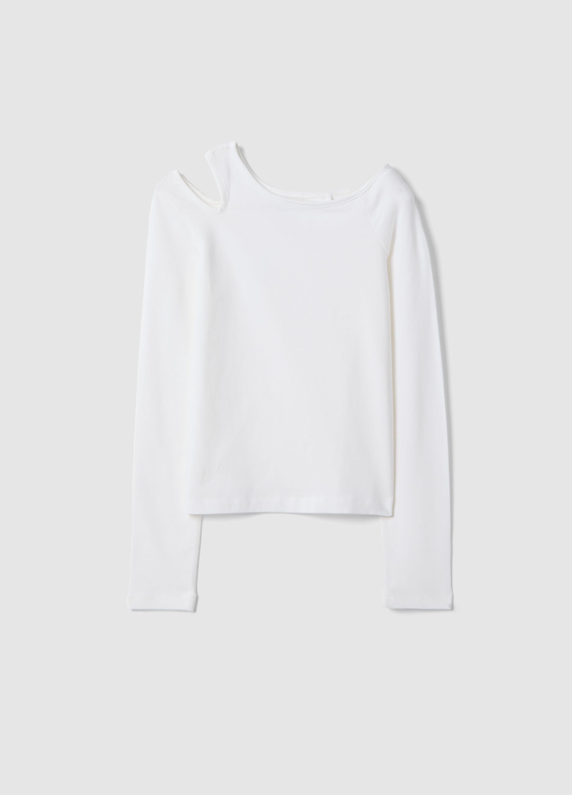 Wei&szlig;e Baumwollmischung schmal geschnittenes Bootsausschnitt-Oberteil f&uuml;r M&auml;dchen