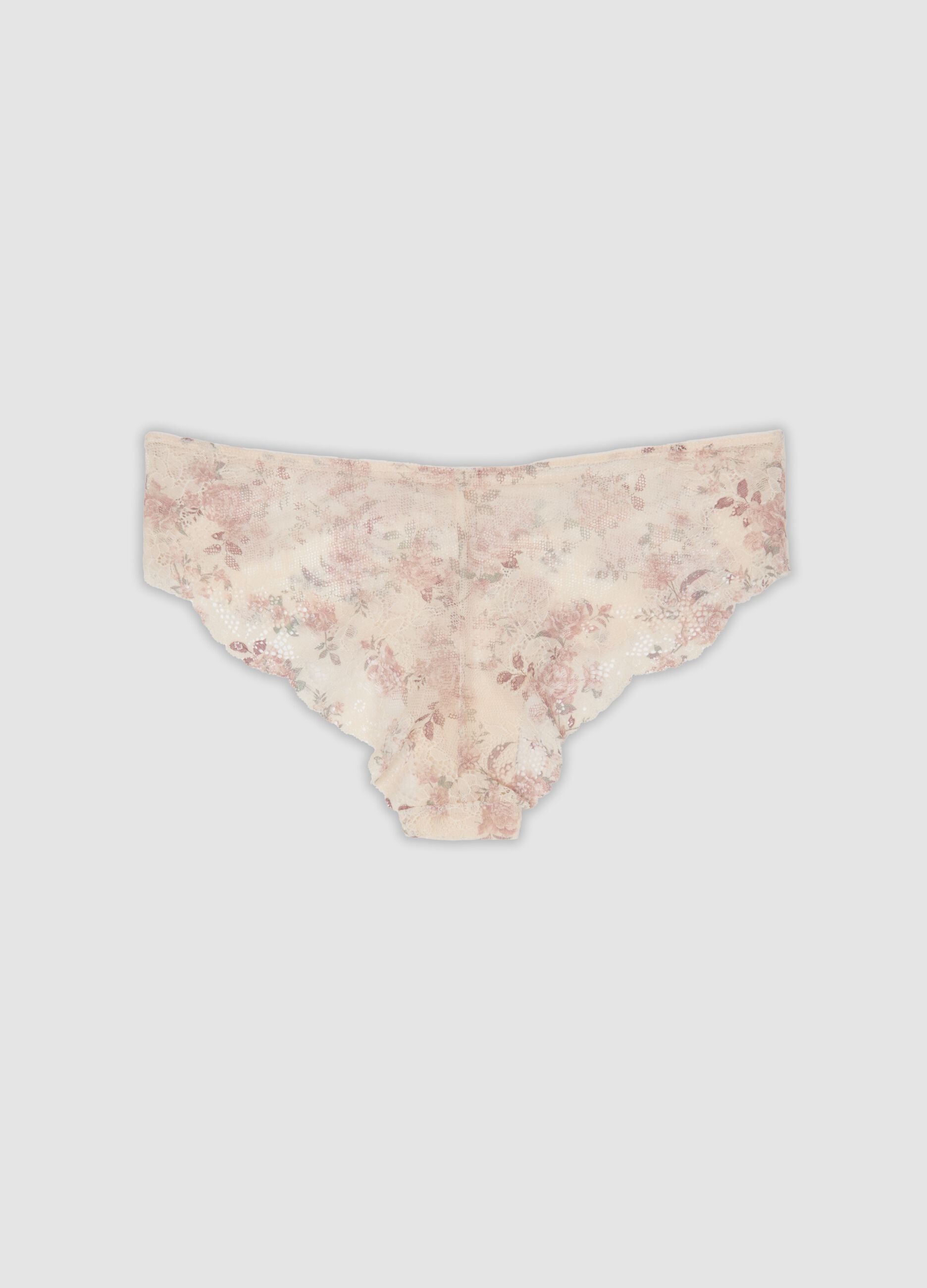 Slip beige in cotone organico in pizzo con fantasia floreale
