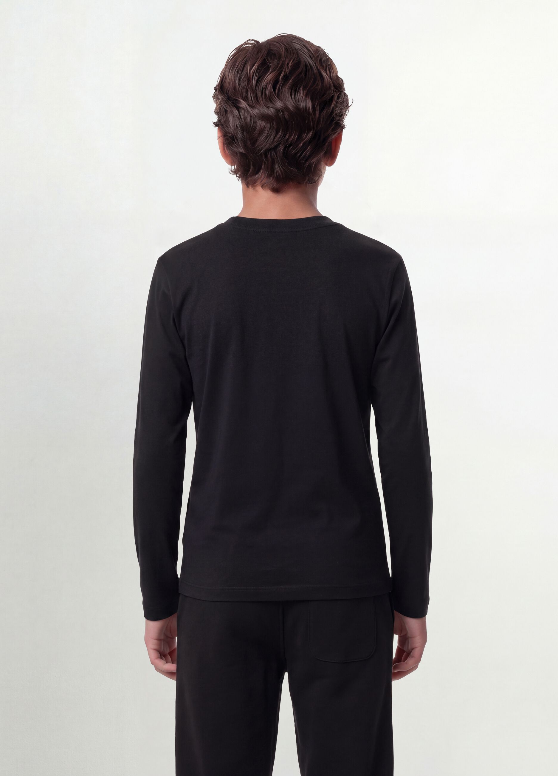 Schwarzes Regular-Fit T-Shirt aus elastischer Bio-Baumwolle f&uuml;r Jungen
