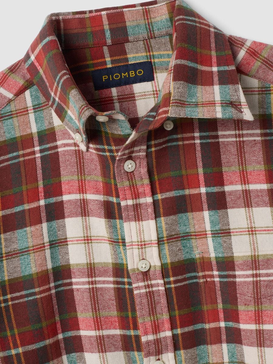 Camisa de franela de algod&oacute;n puro a cuadros naranja y verde, corte regular_1