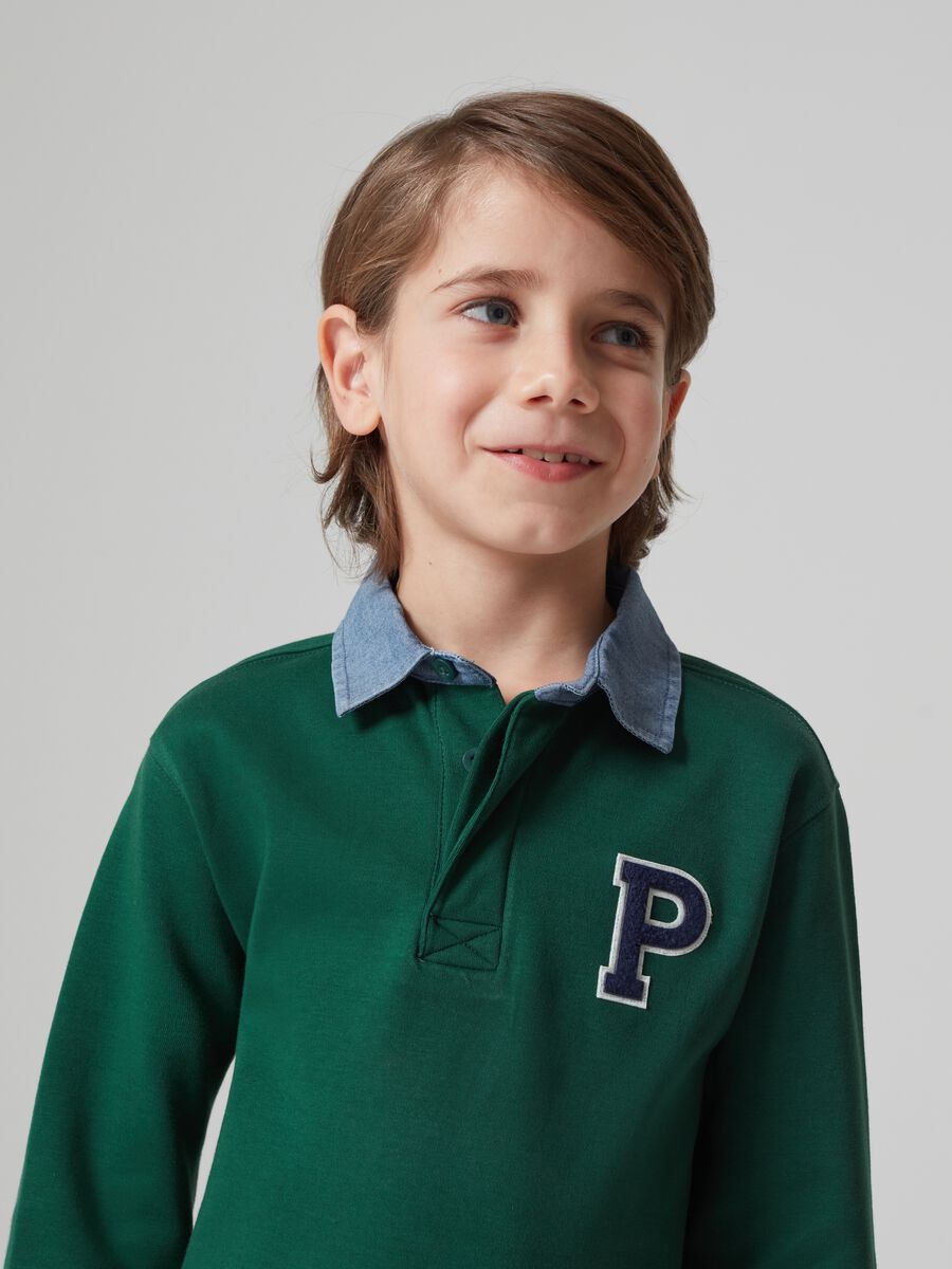 Polo shirt with long sleeves and bouclé patch_1